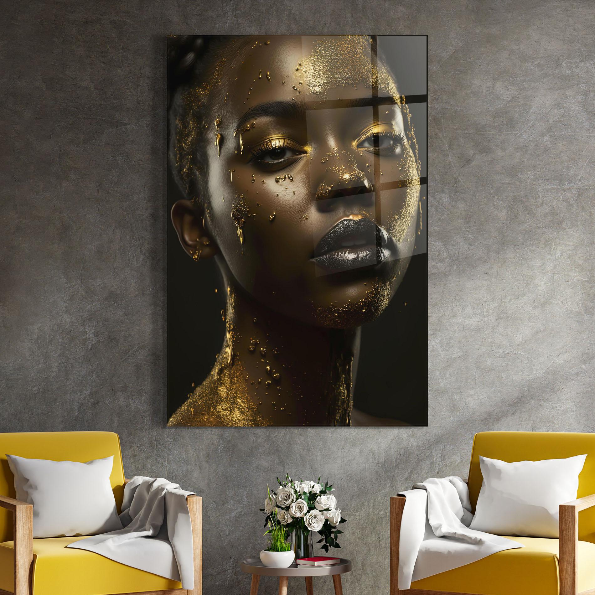 Glasbild Gold Sparkling Woman mockup 4