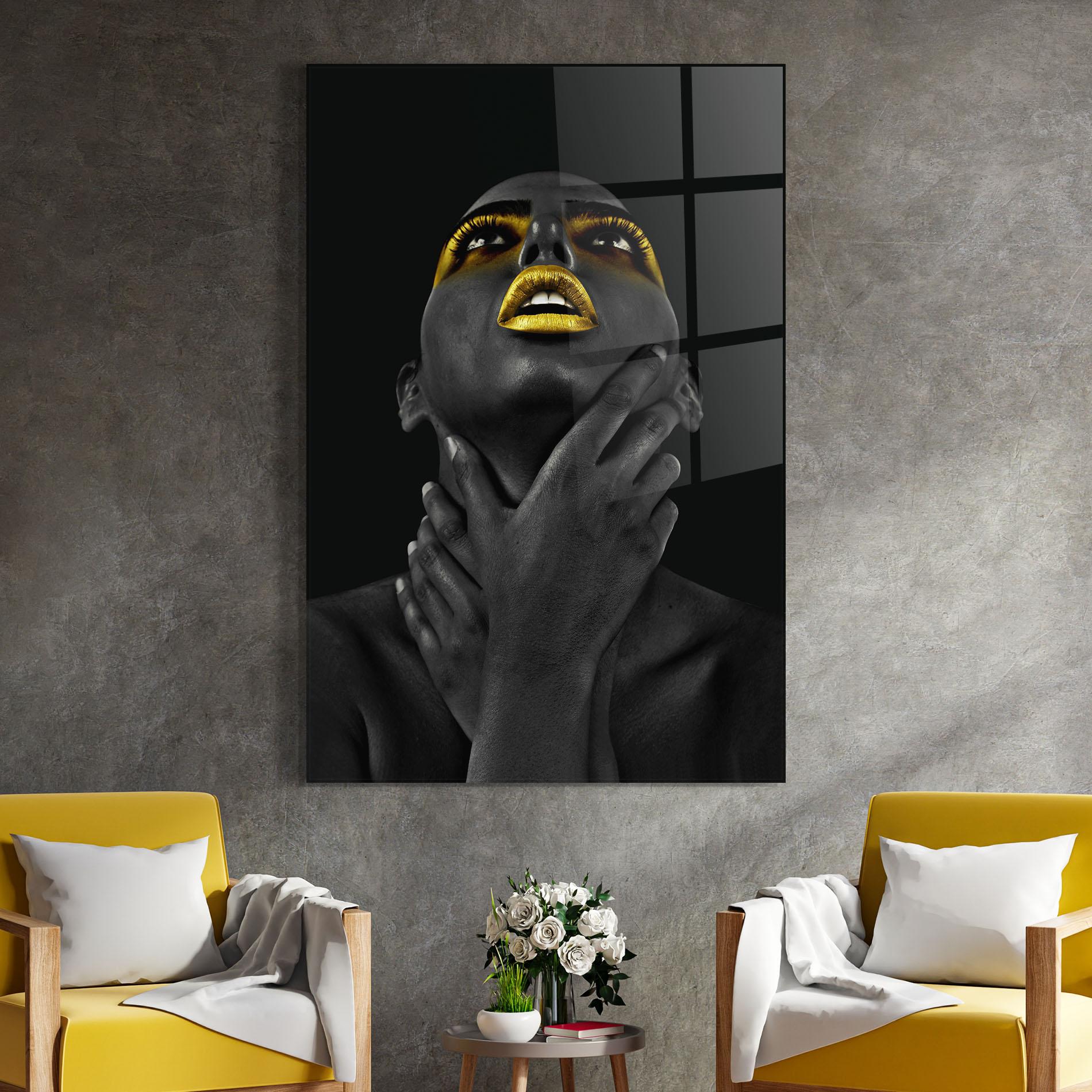 Glasbild Golden Lips Women mockup 4