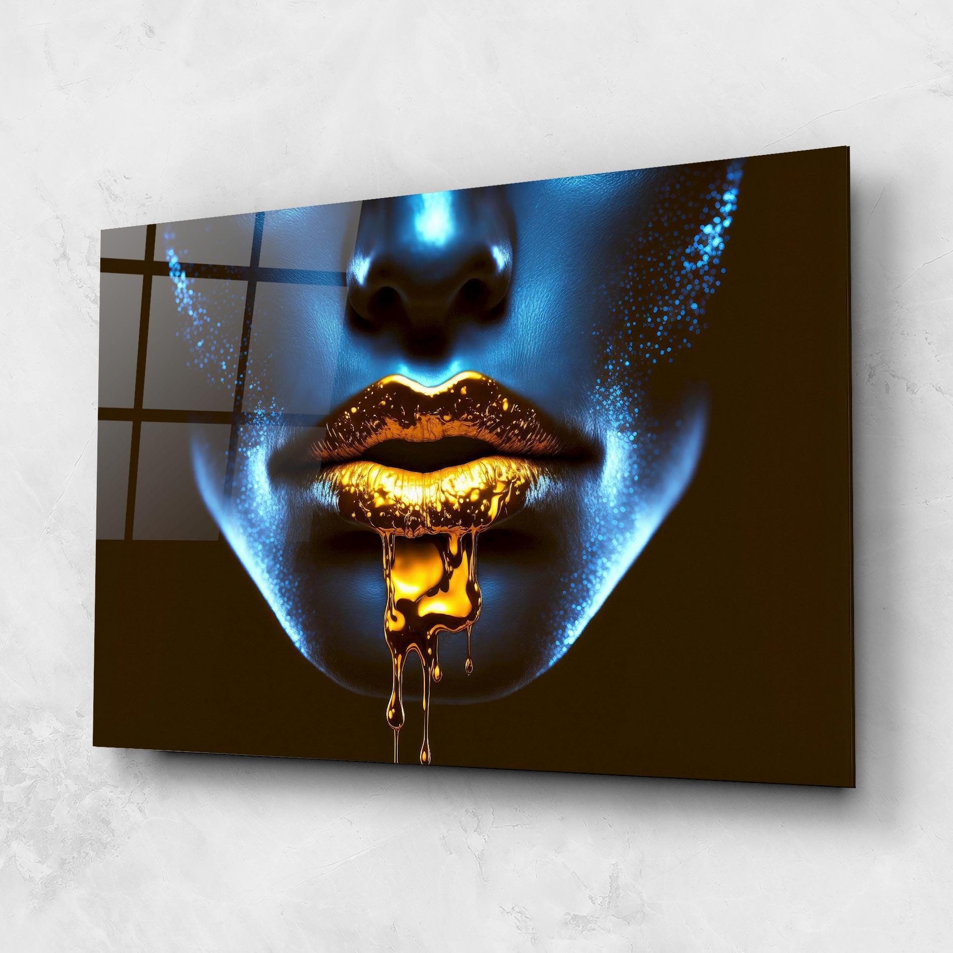 Glasbild Blue Gold Lips mockup 1