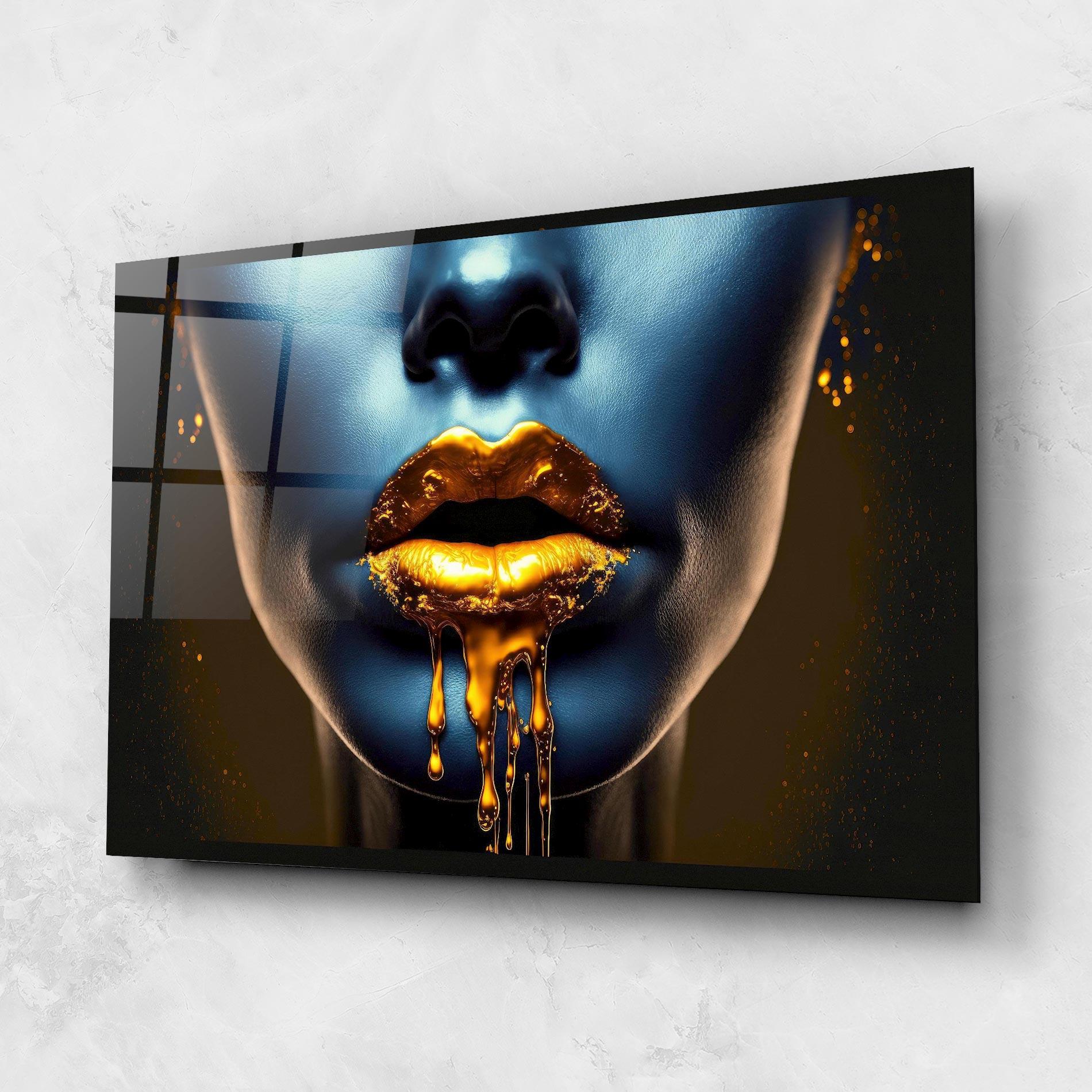 Glasbild Gold Liquid Blue mockup 1