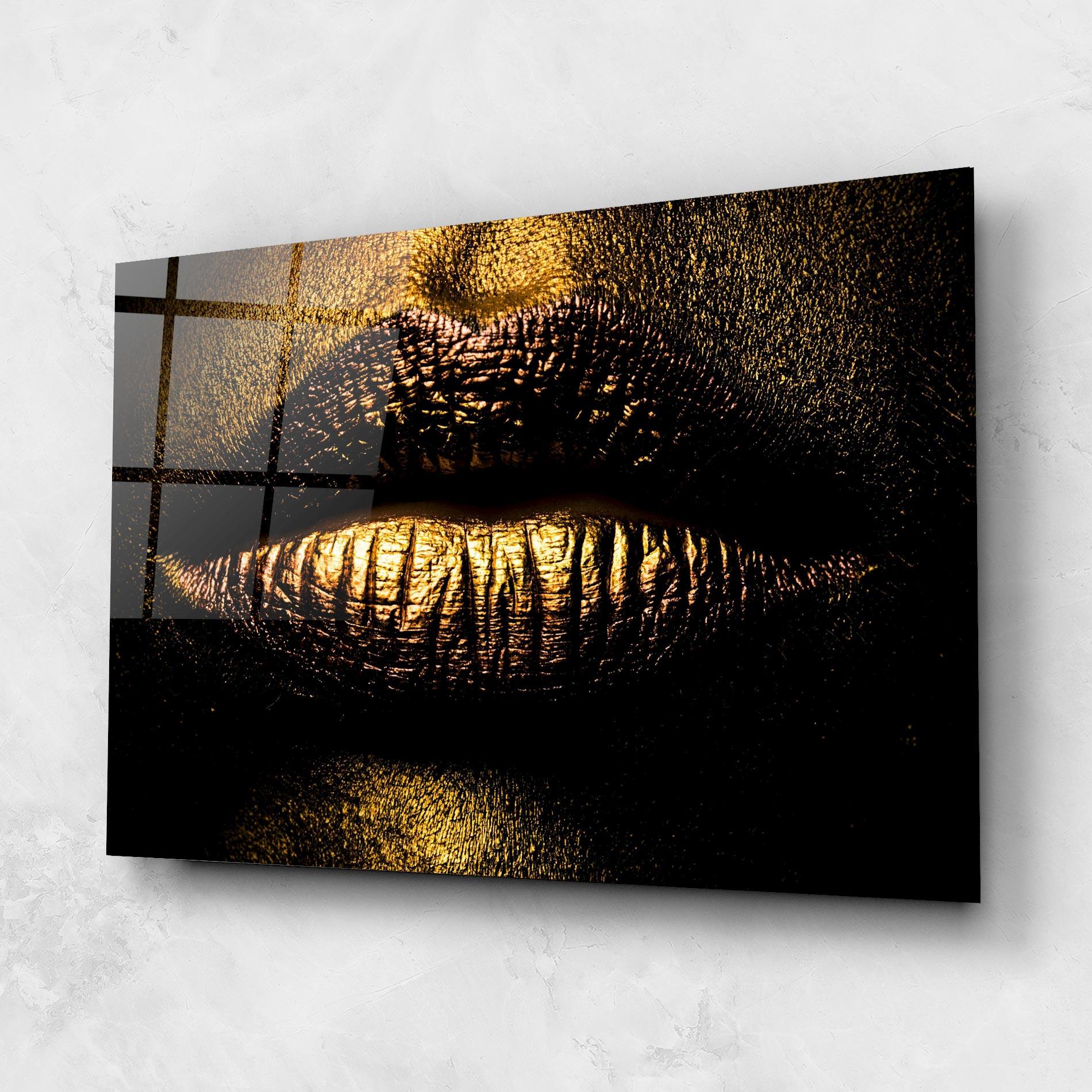 Glasbild Gold Metal Lips mockup 1