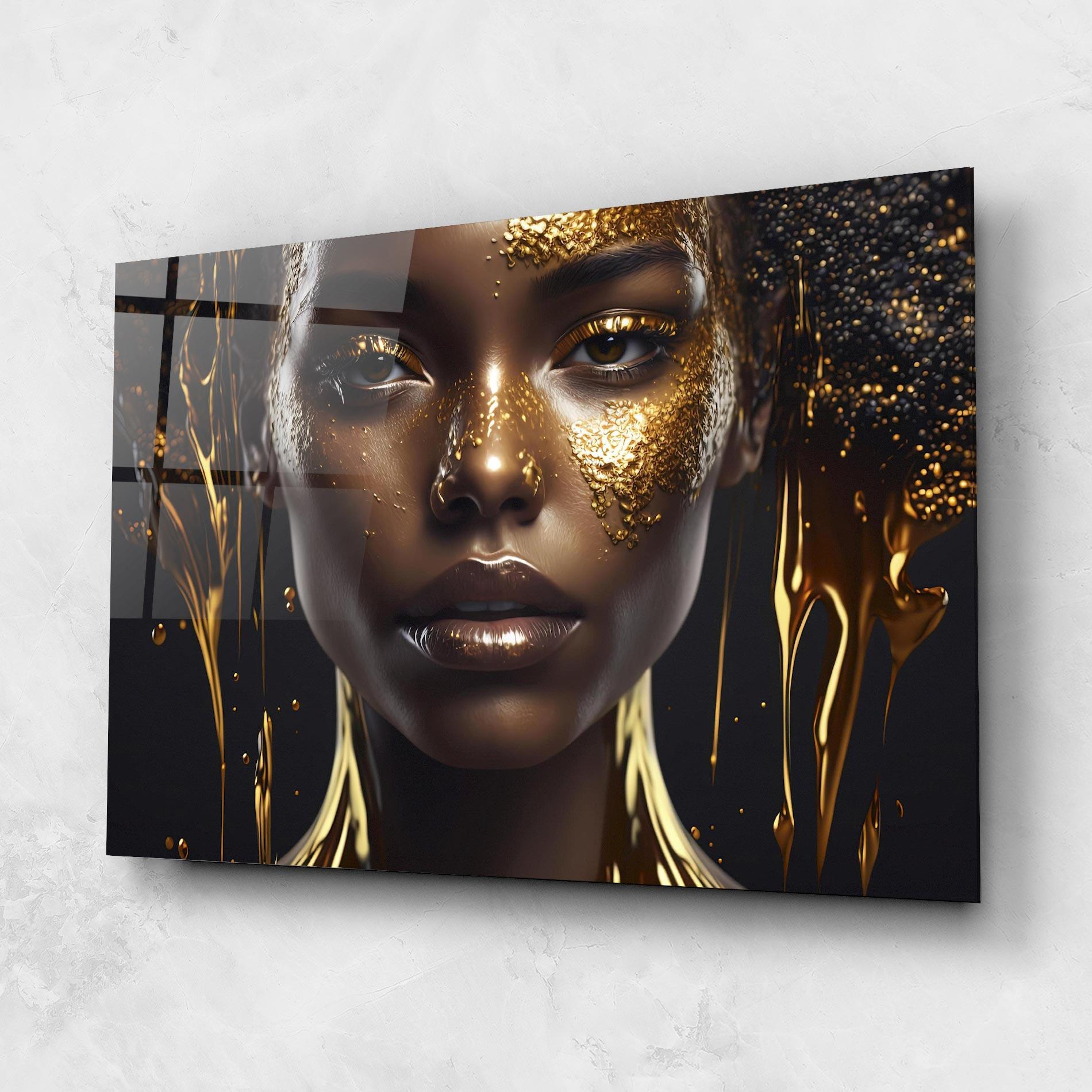 Glasbild Gold Portrait Falling mockup 1