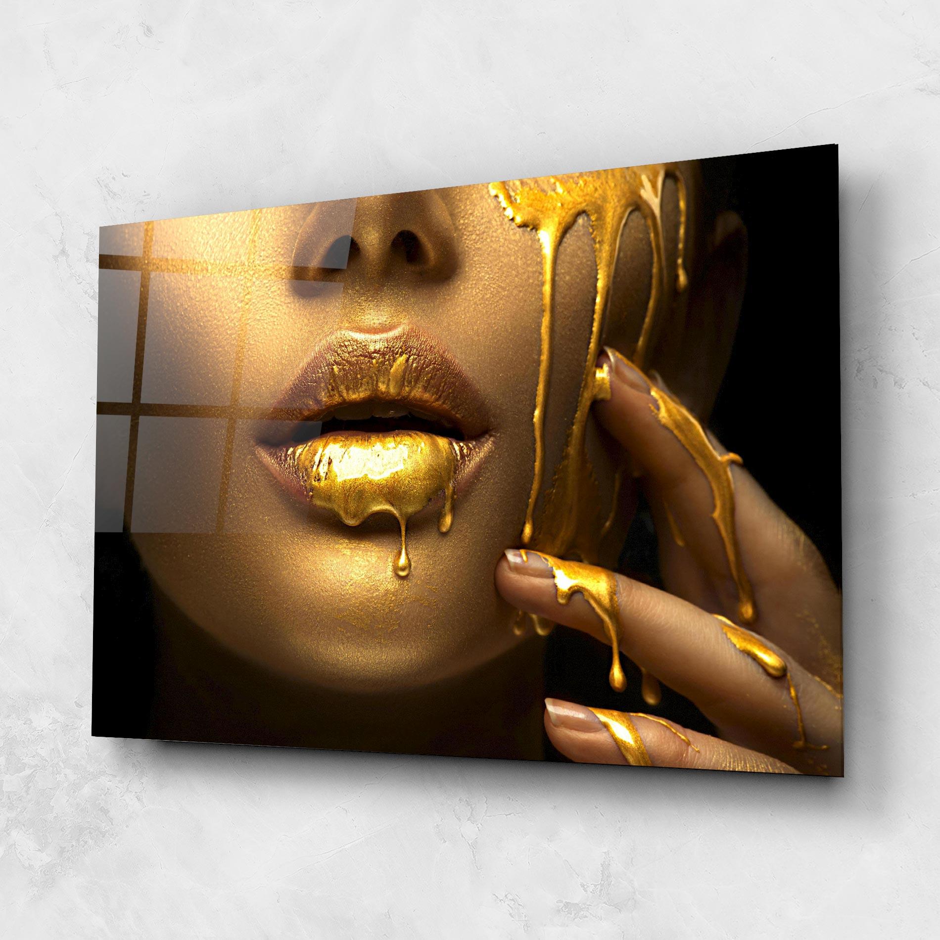 Glasbild Golden Lips mockup 1