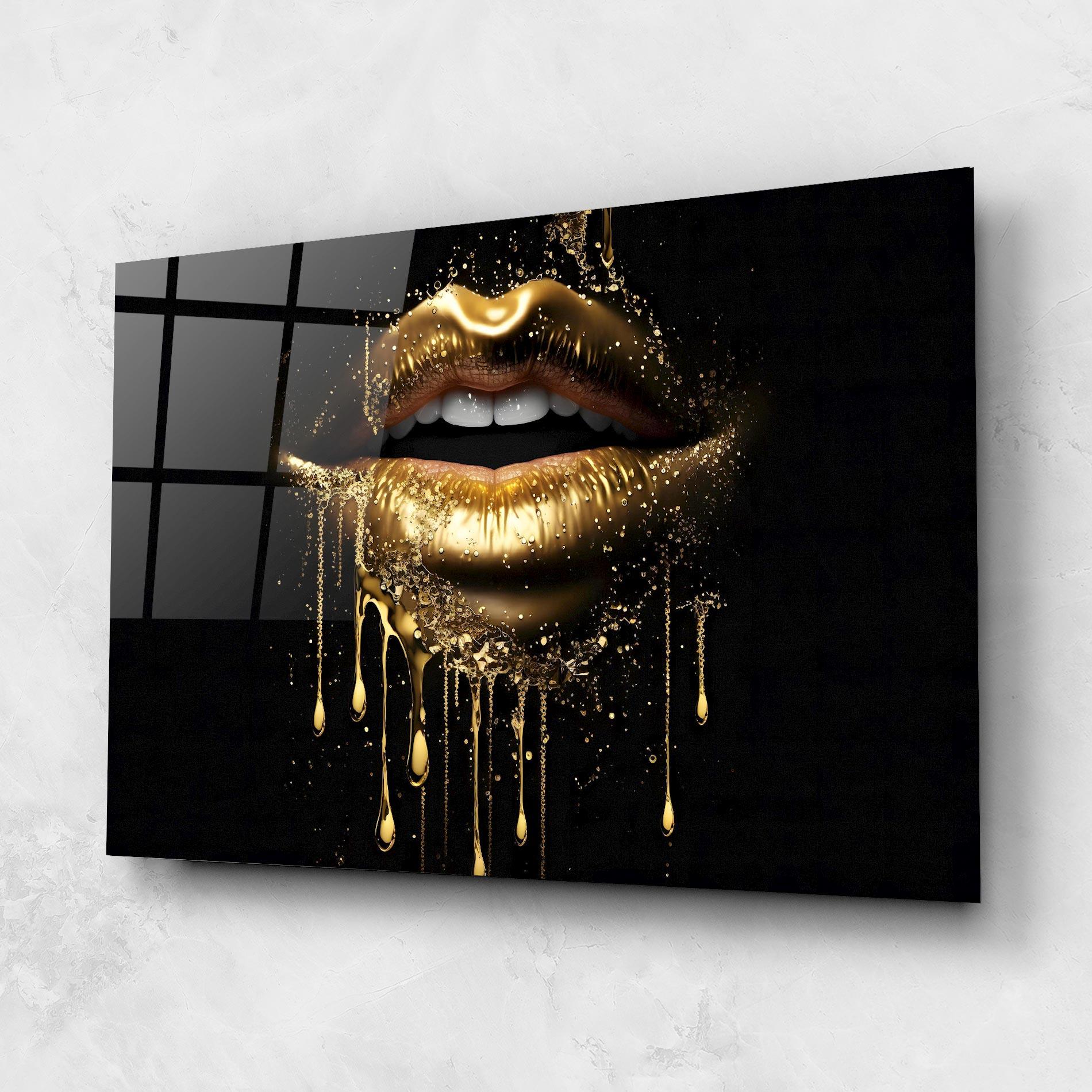 Glasbild Golden Luxury Lips mockup 1