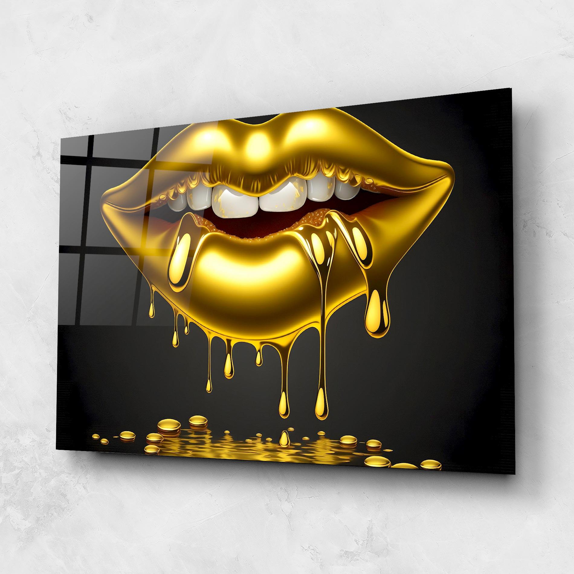 Glasbild Pop Gold Lips mockup 1