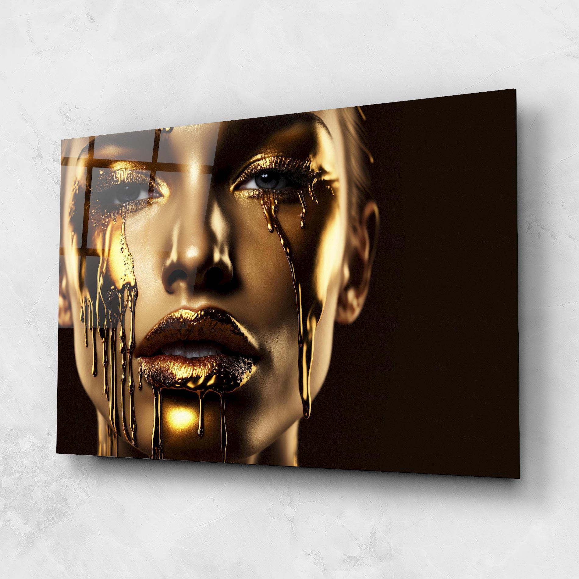 Glasbild Yellow Dripping Gold mockup 1