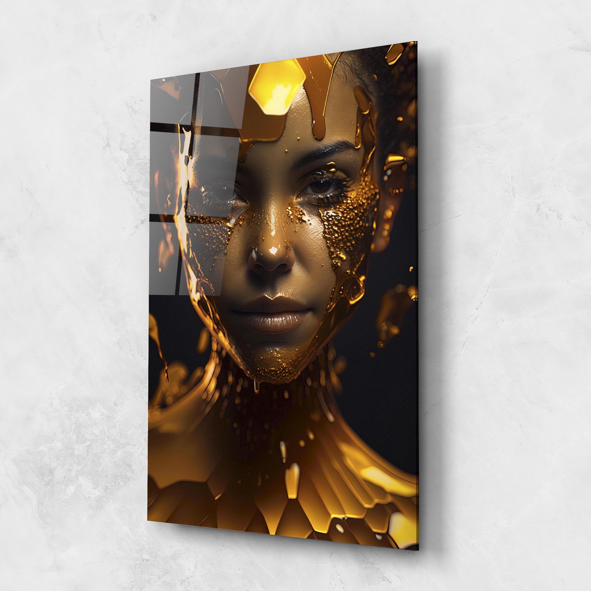 Glasbild Gold Honeycomb Girl mockup 1