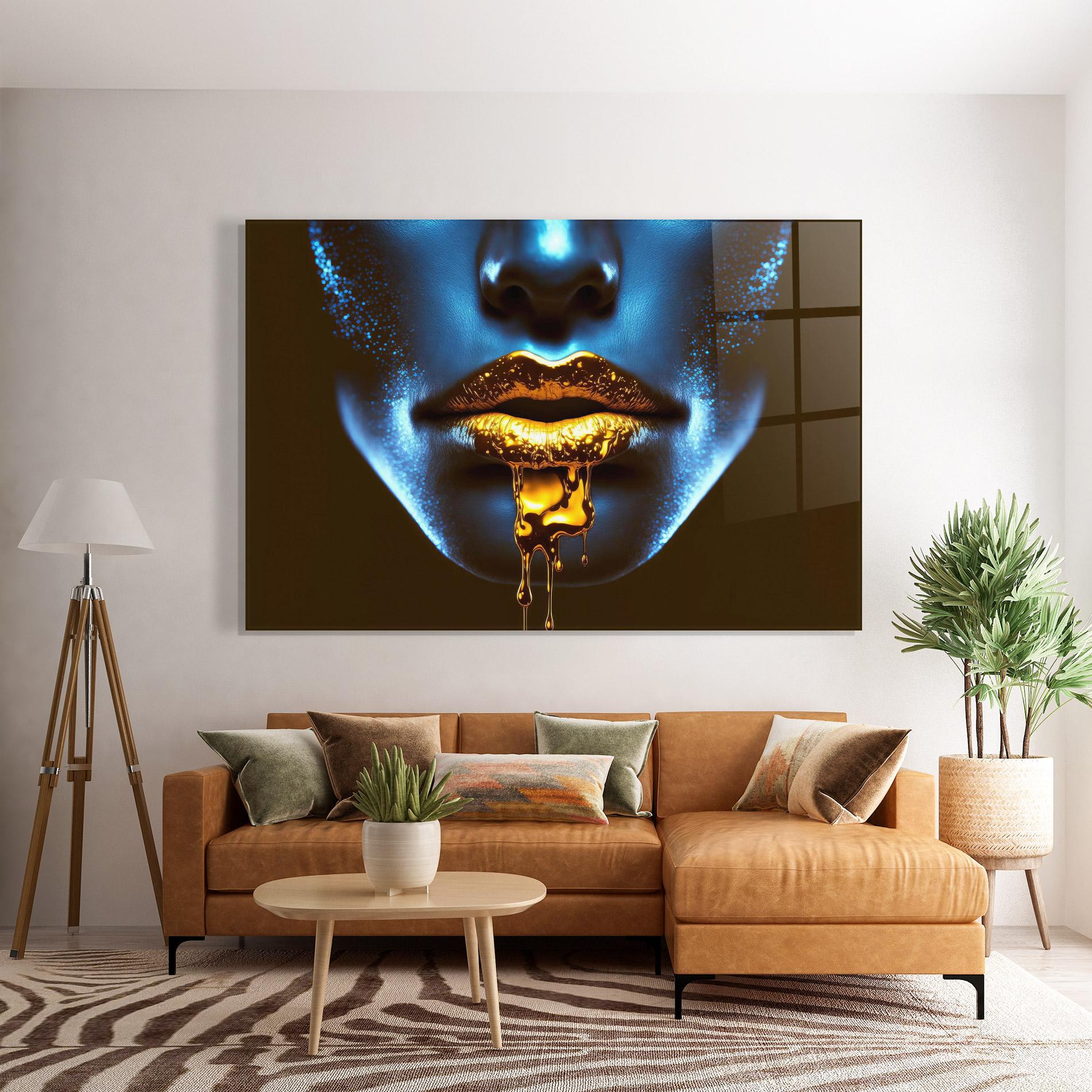 Glasbild Blue Gold Lips mockup 7