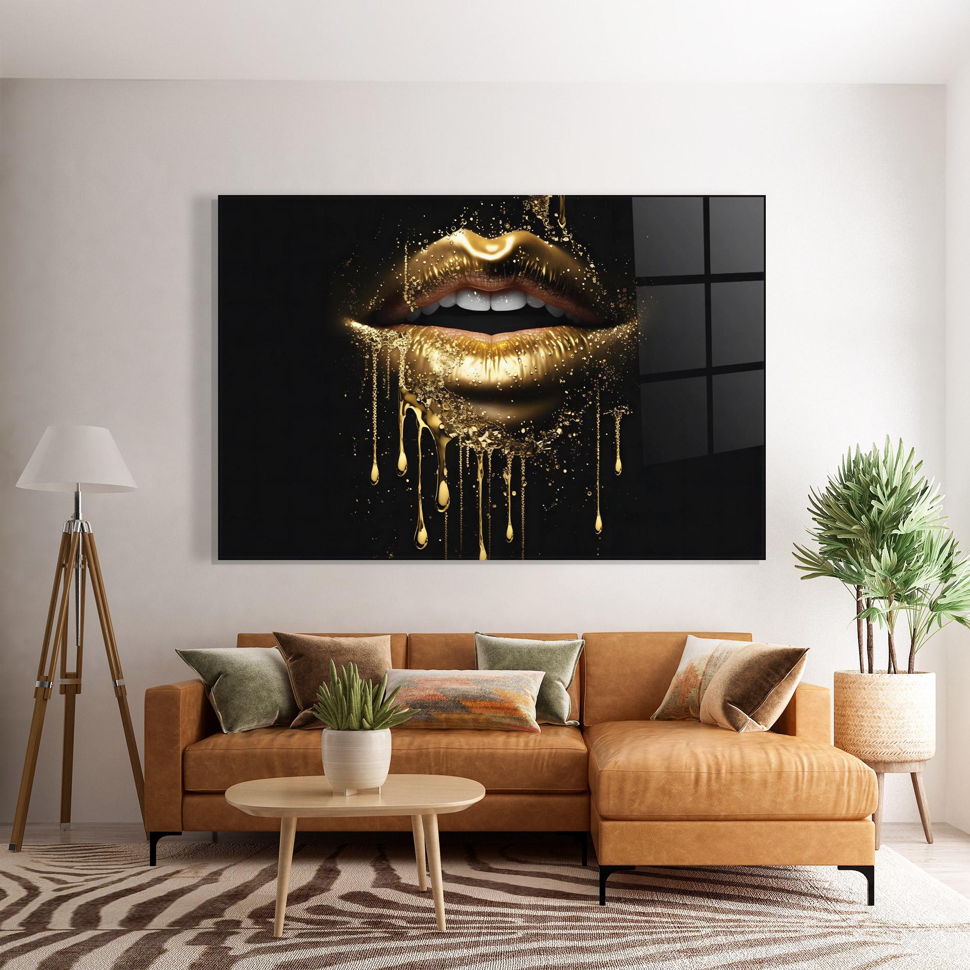 Glasbild Golden Luxury Lips mockup 7