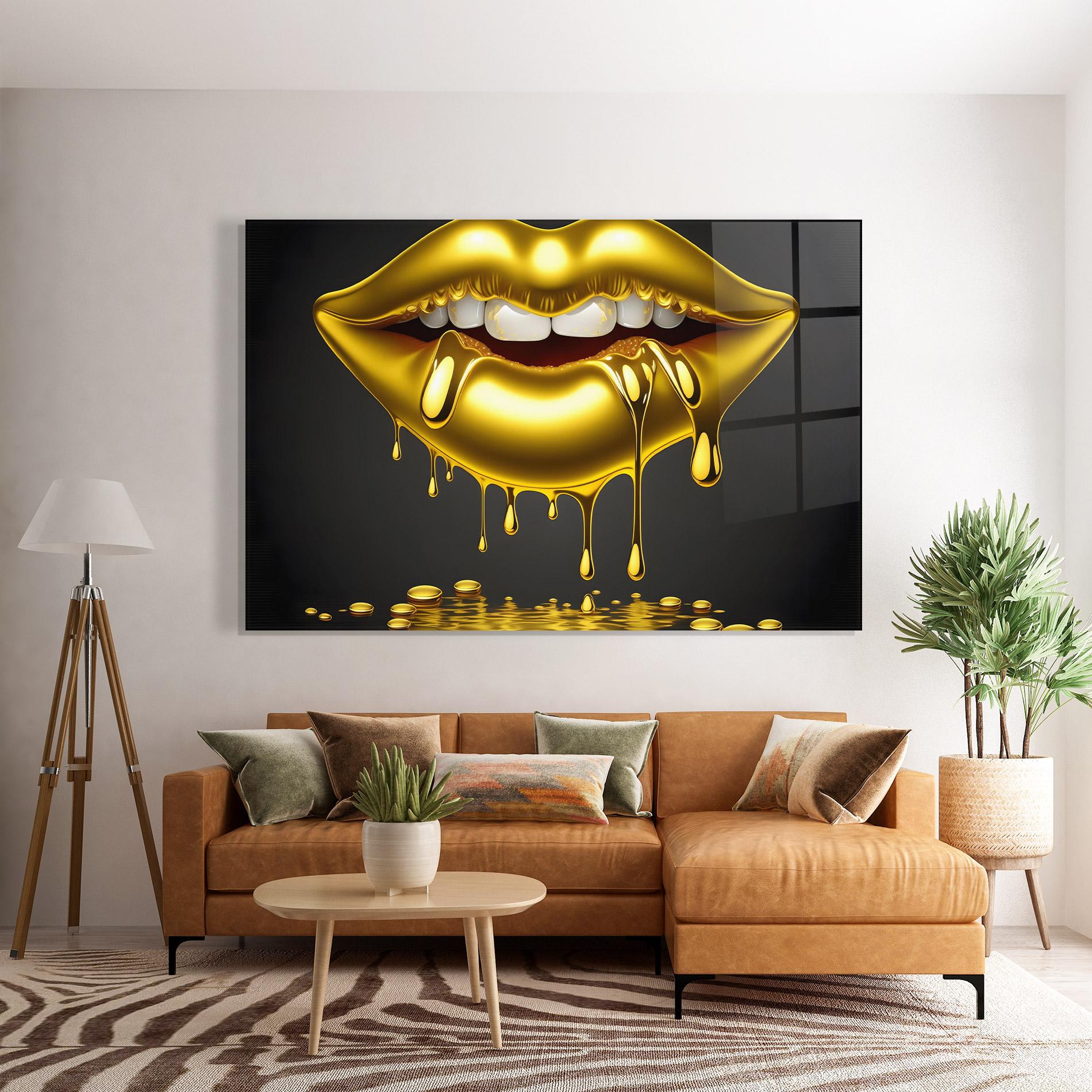 Glasbild Pop Gold Lips mockup 7