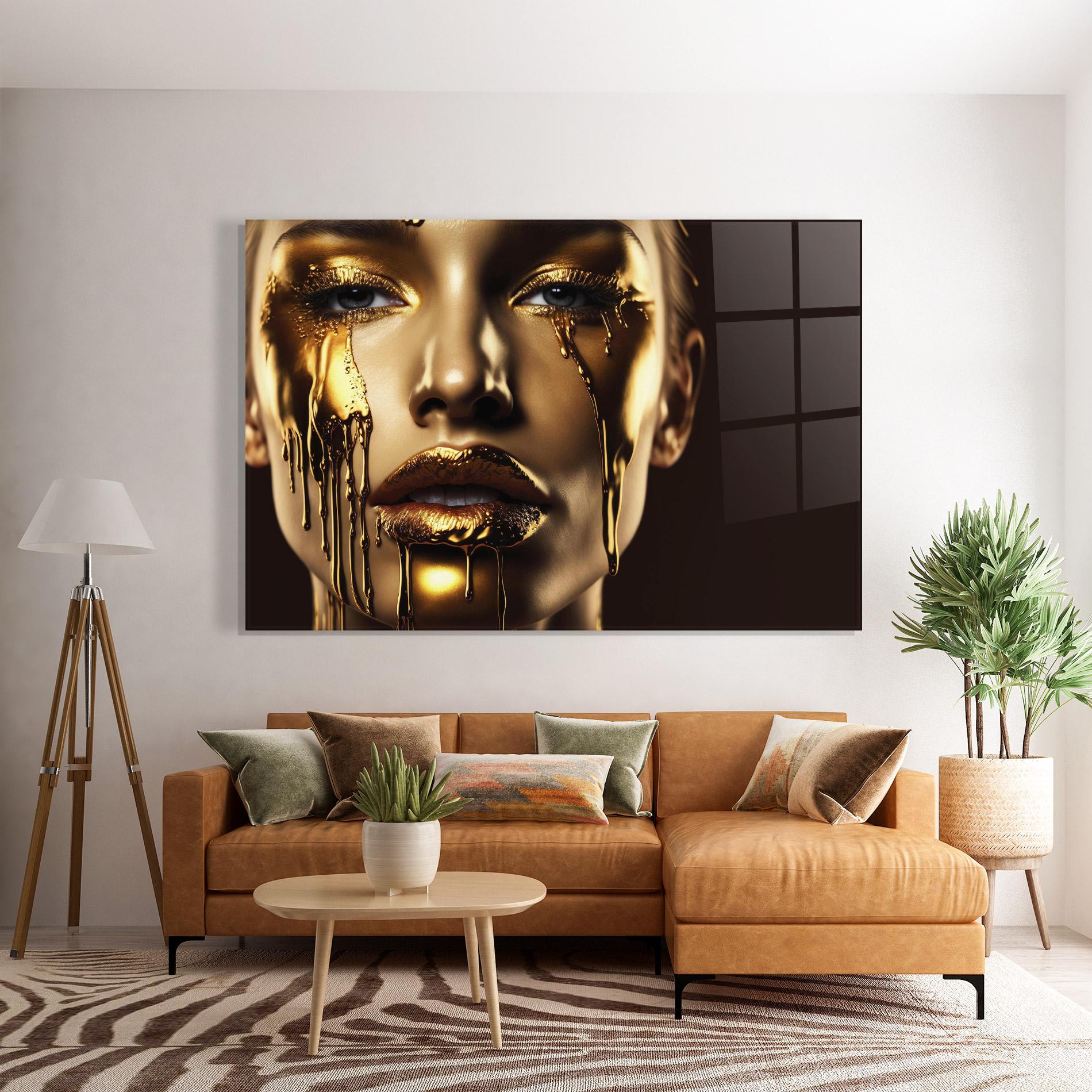 Glasbild Yellow Dripping Gold mockup 7