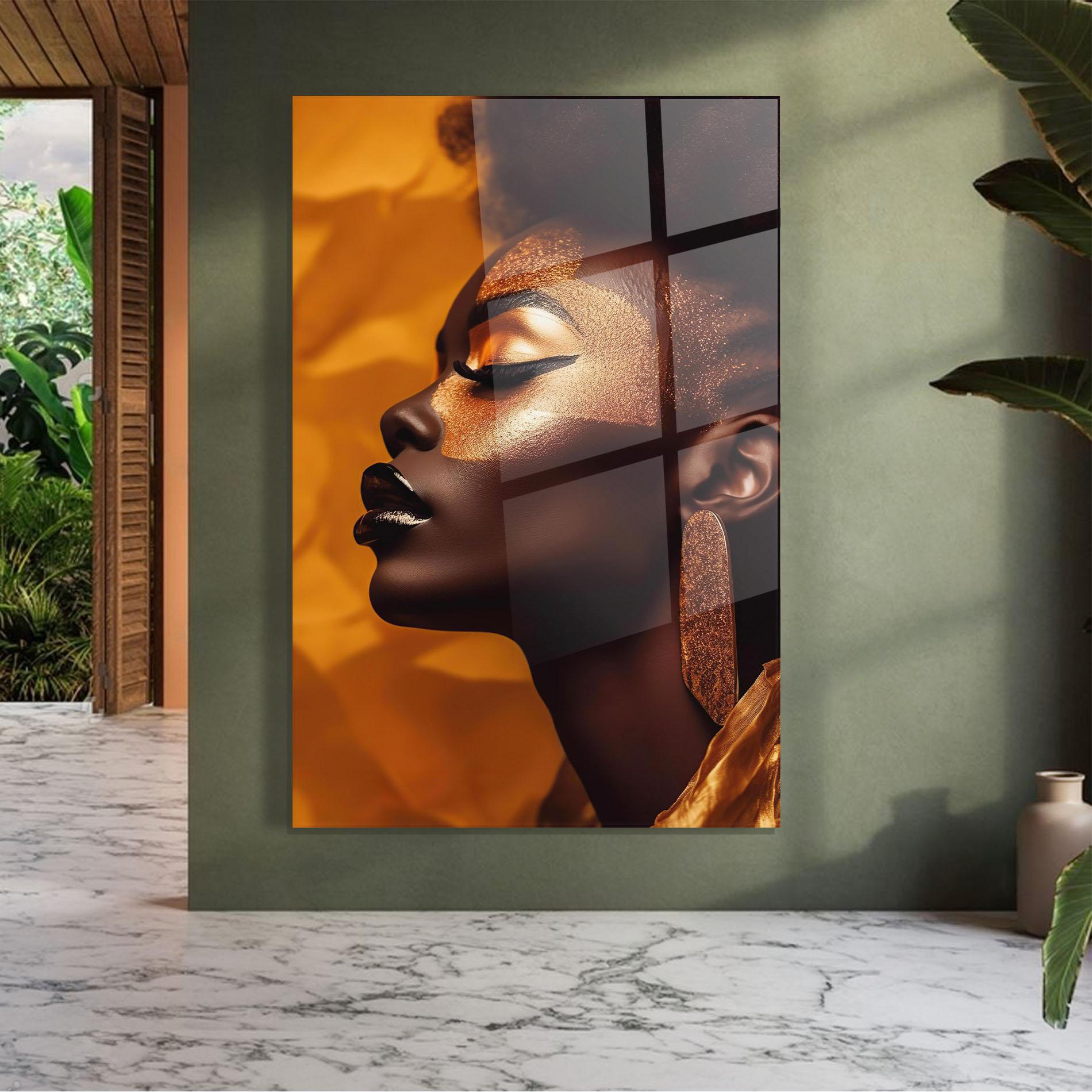 Glasbild Fashion Gold Portrait mockup 7