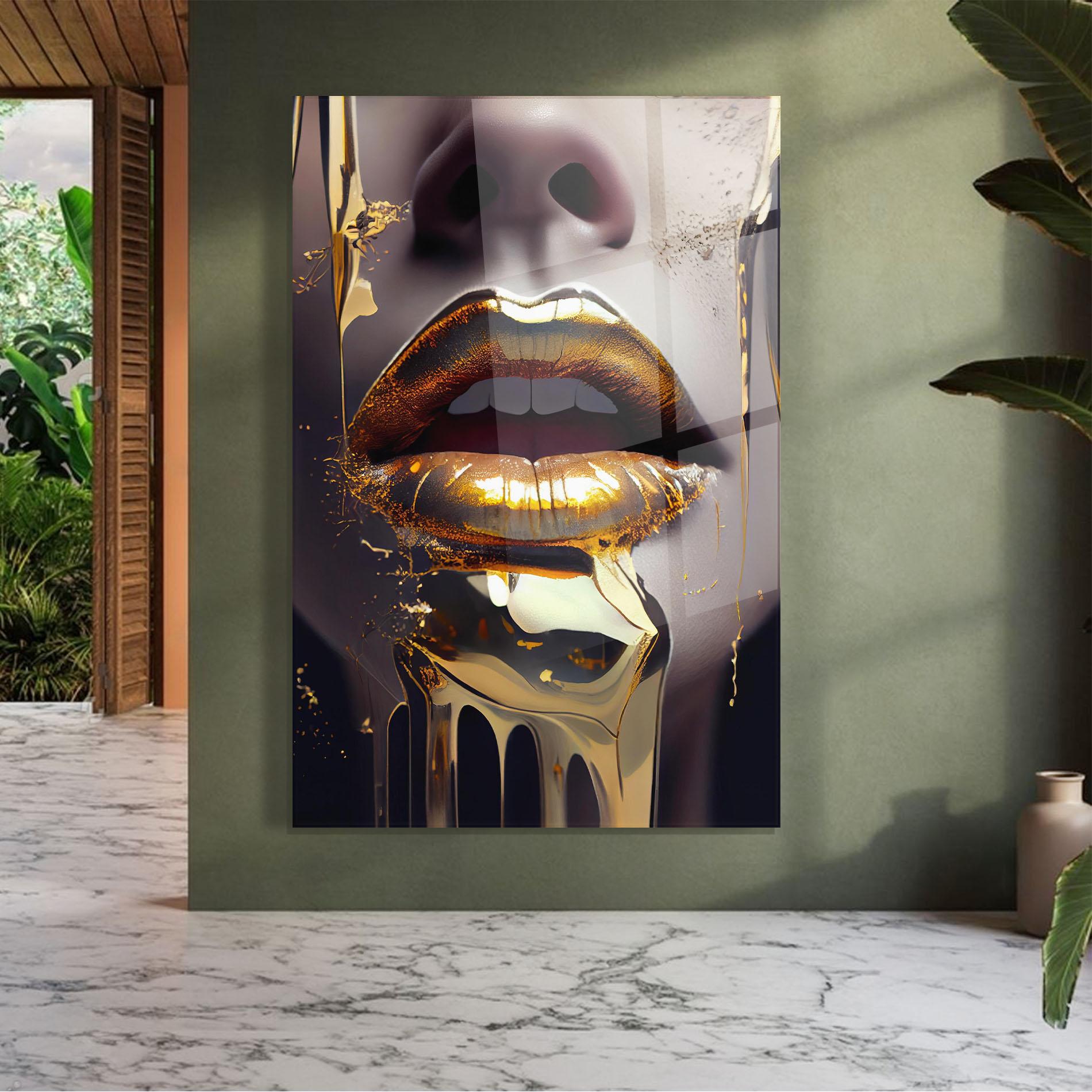 Glasbild Glamorous Gold Lips mockup 7