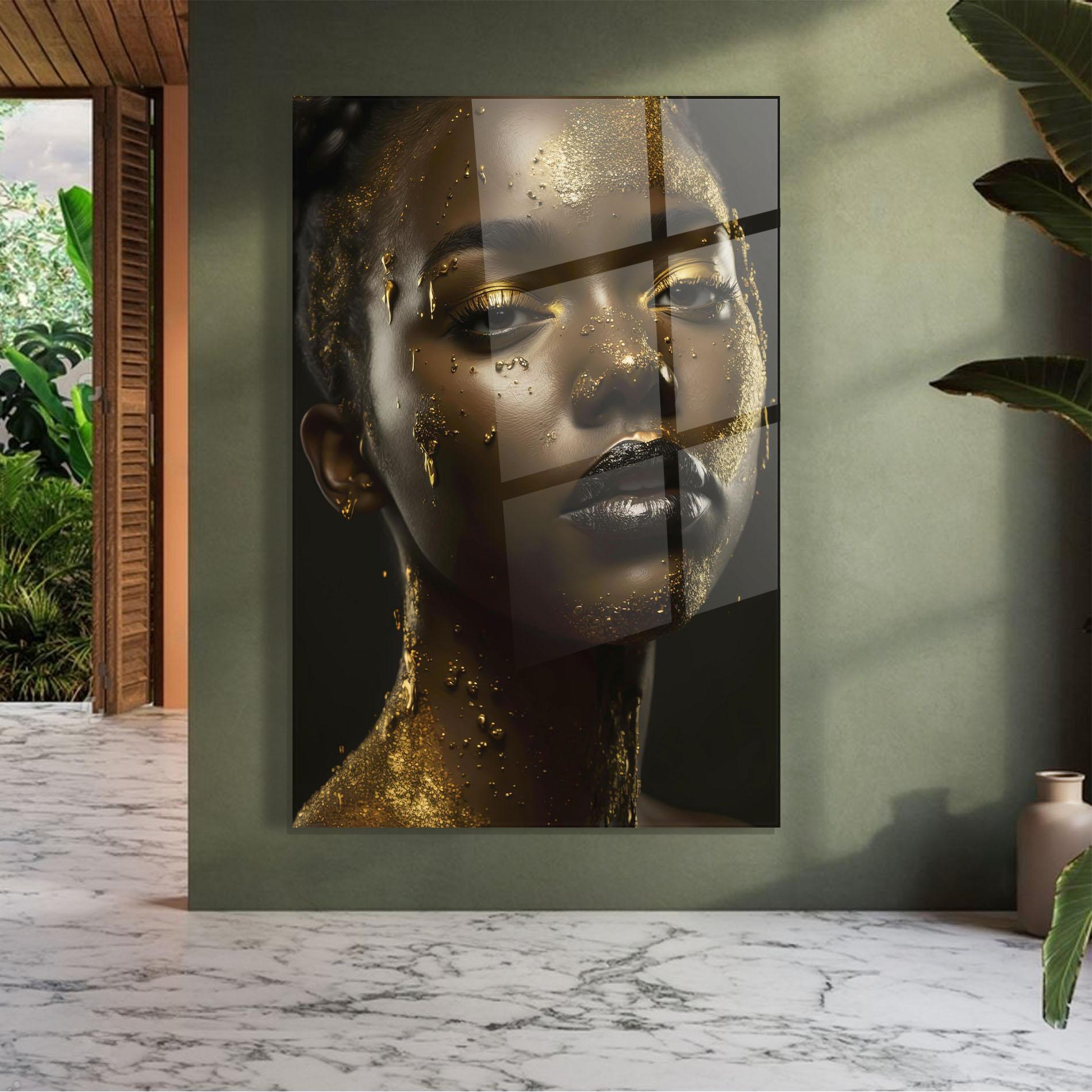 Glasbild Gold Sparkling Woman mockup 7