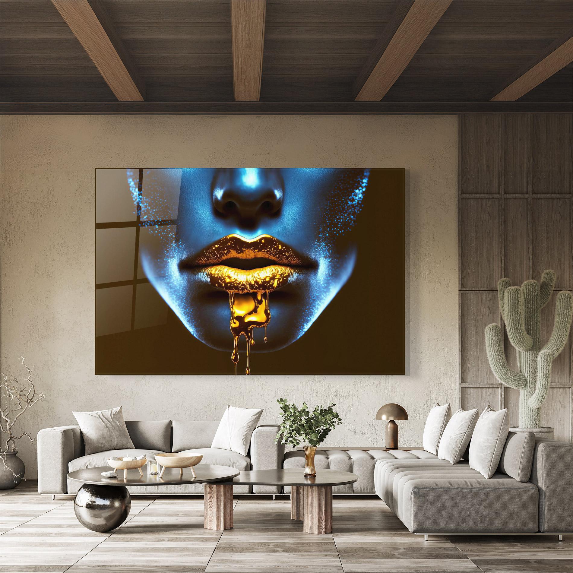 Glasbild Blue Gold Lips mockup 8