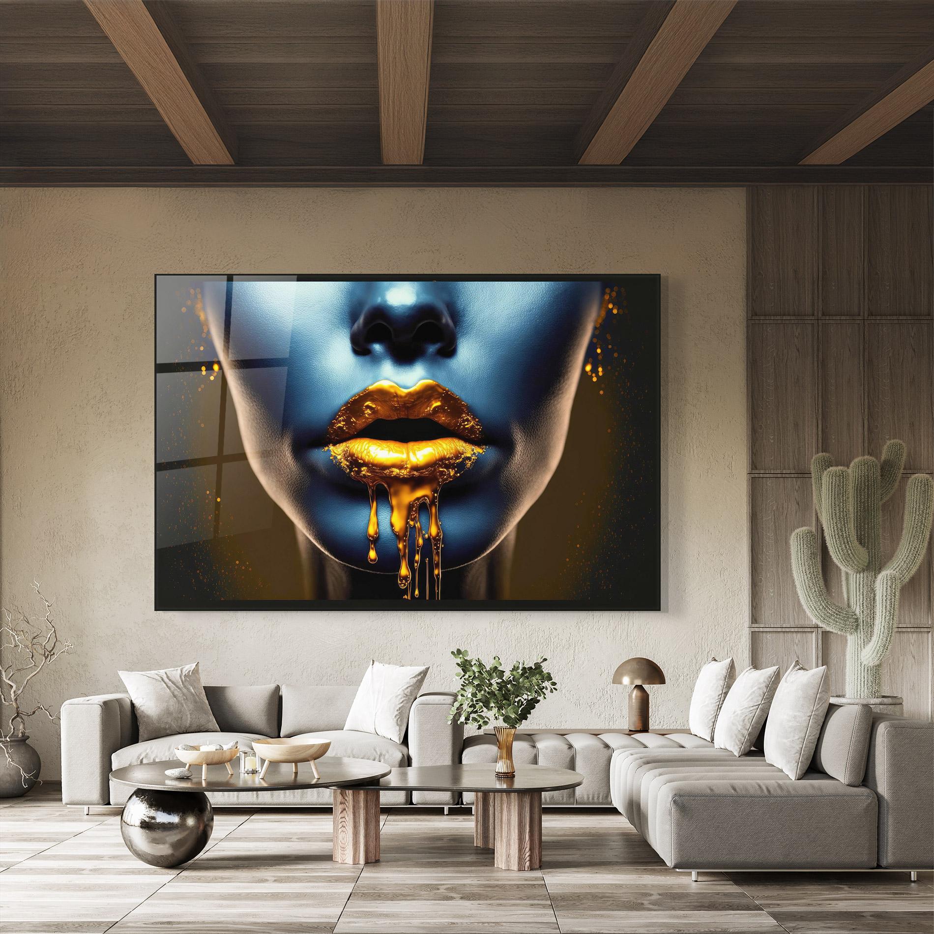 Glasbild Gold Liquid Blue mockup 8