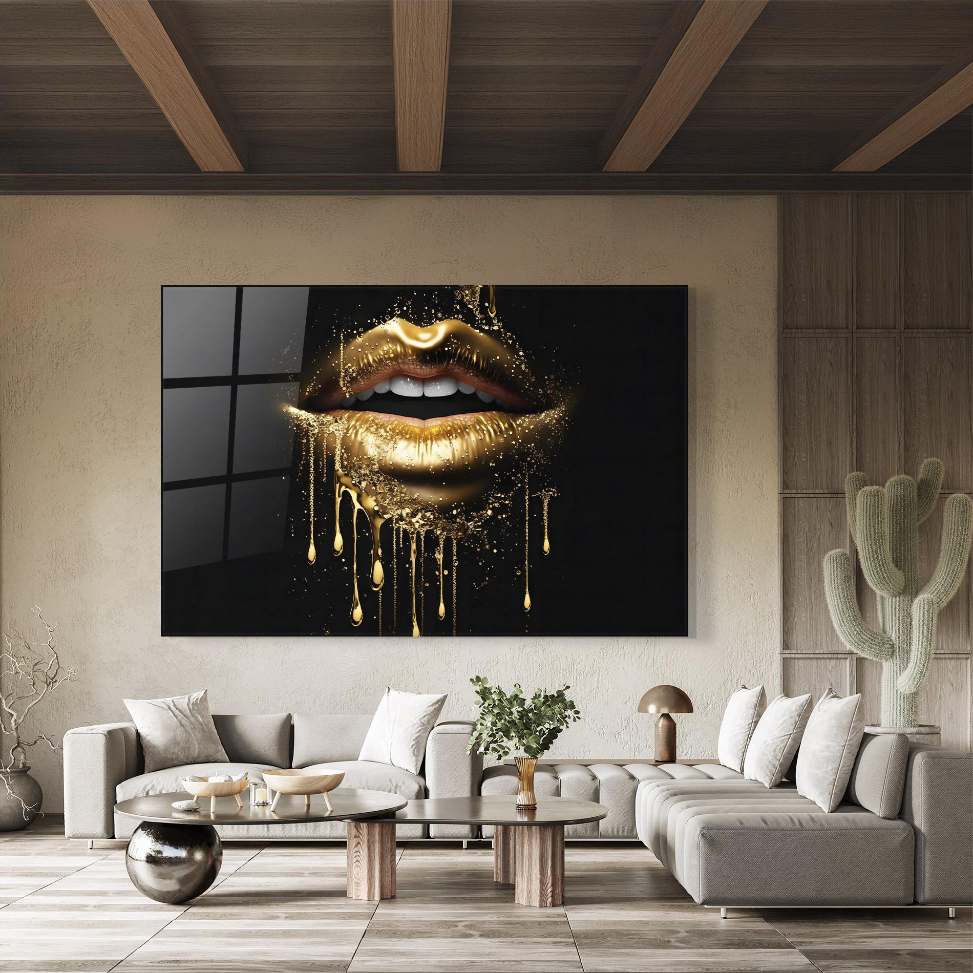 Glasbild Golden Luxury Lips mockup 8