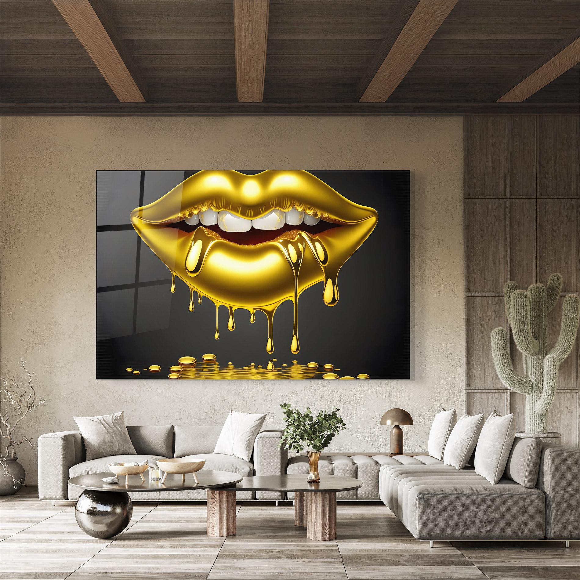 Glasbild Pop Gold Lips mockup 8
