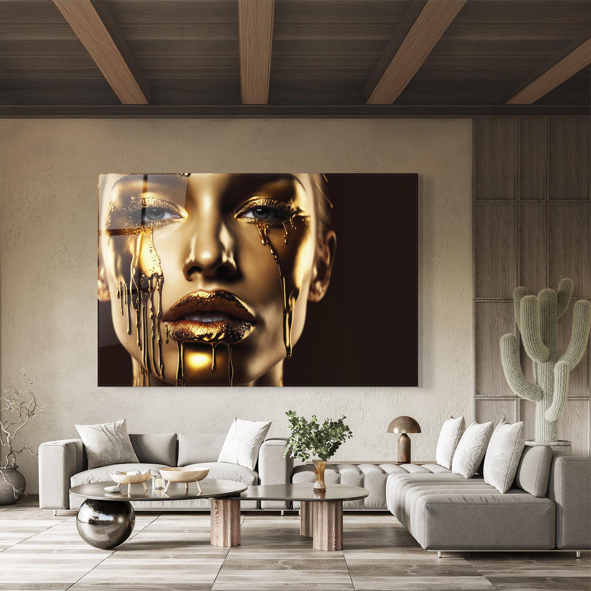 Glasbild Yellow Dripping Gold mockup 8
