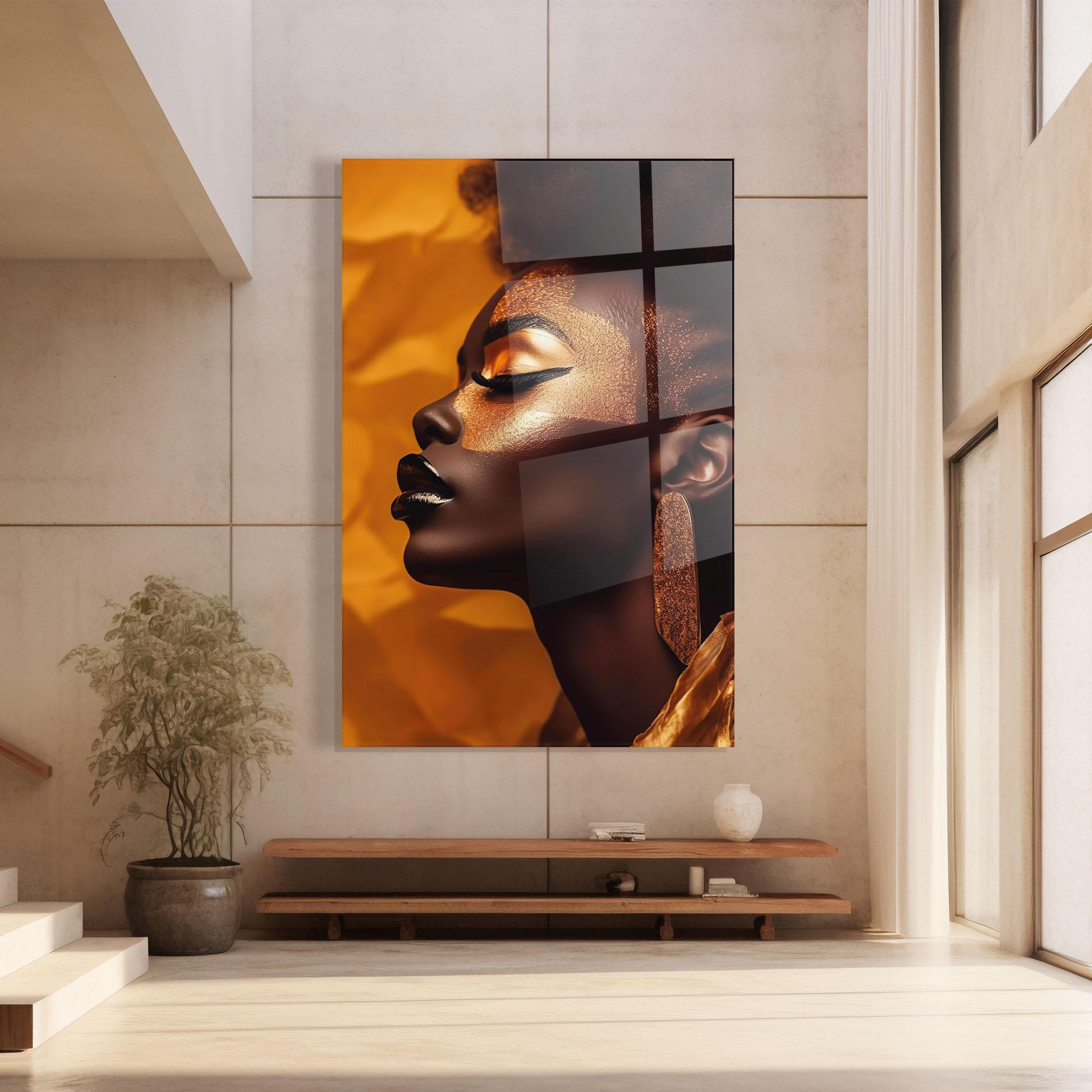Glasbild Fashion Gold Portrait mockup 8