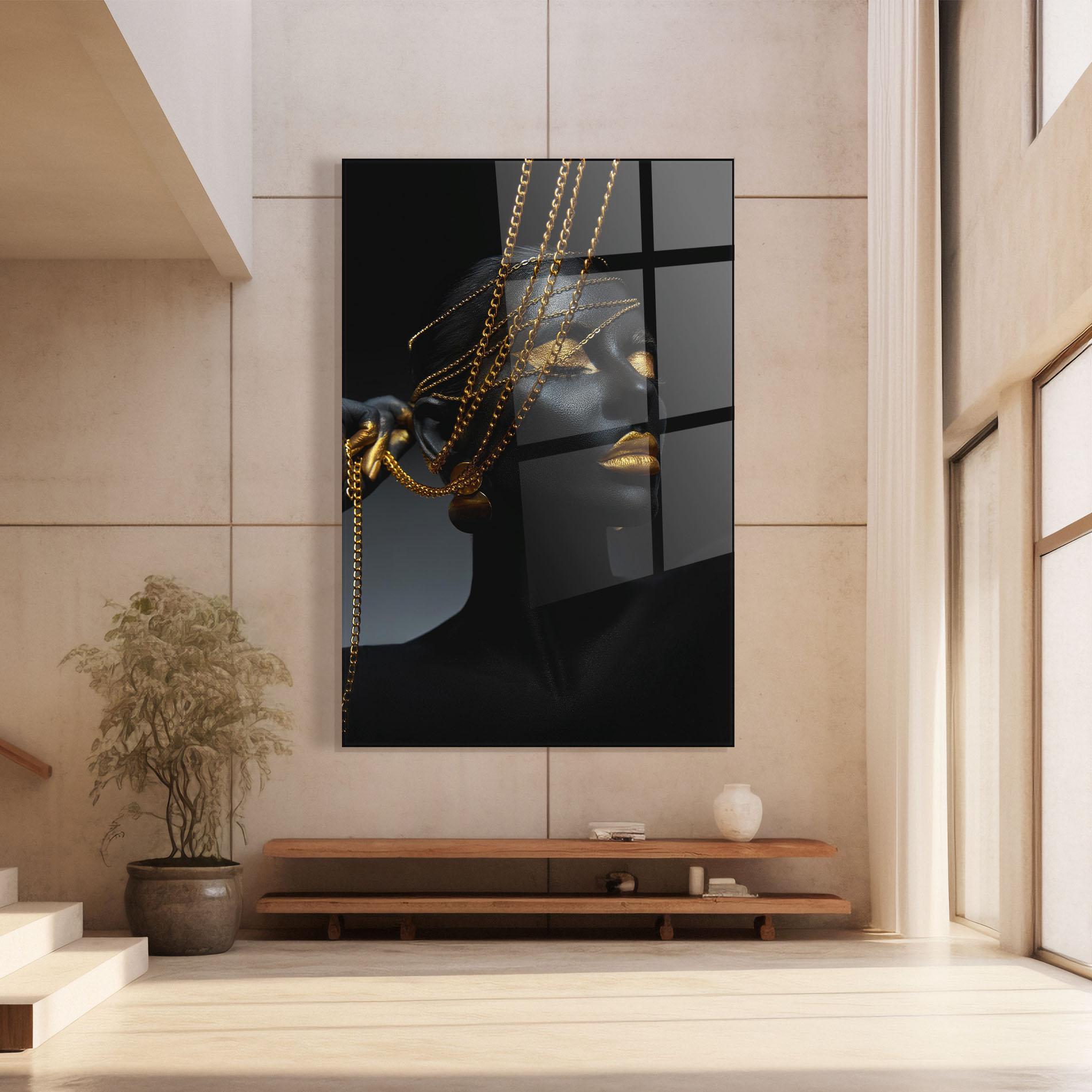 Glasbild Gold Chain Fingertips mockup 8