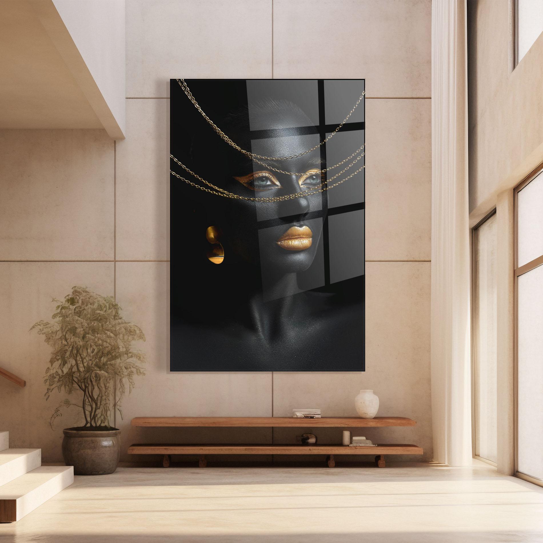 Glasbild Gold Chain Woman mockup 8