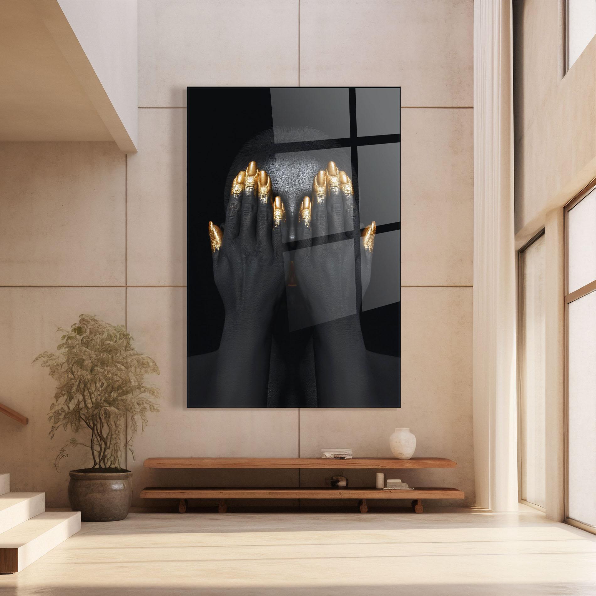 Glasbild Gold Fingertips Chain mockup 8