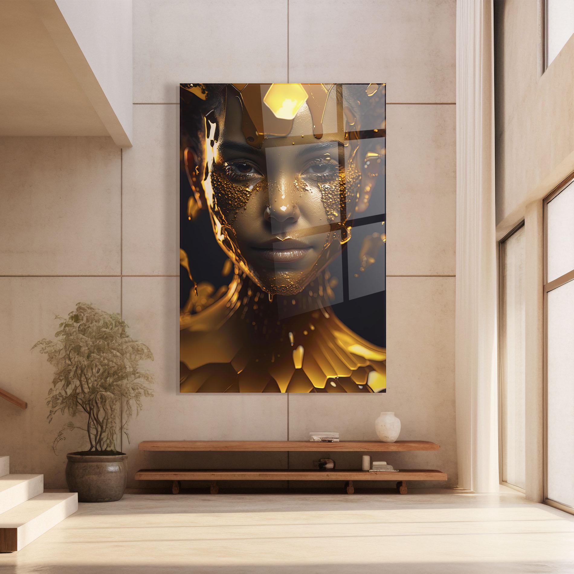 Glasbild Gold Honeycomb Girl mockup 8