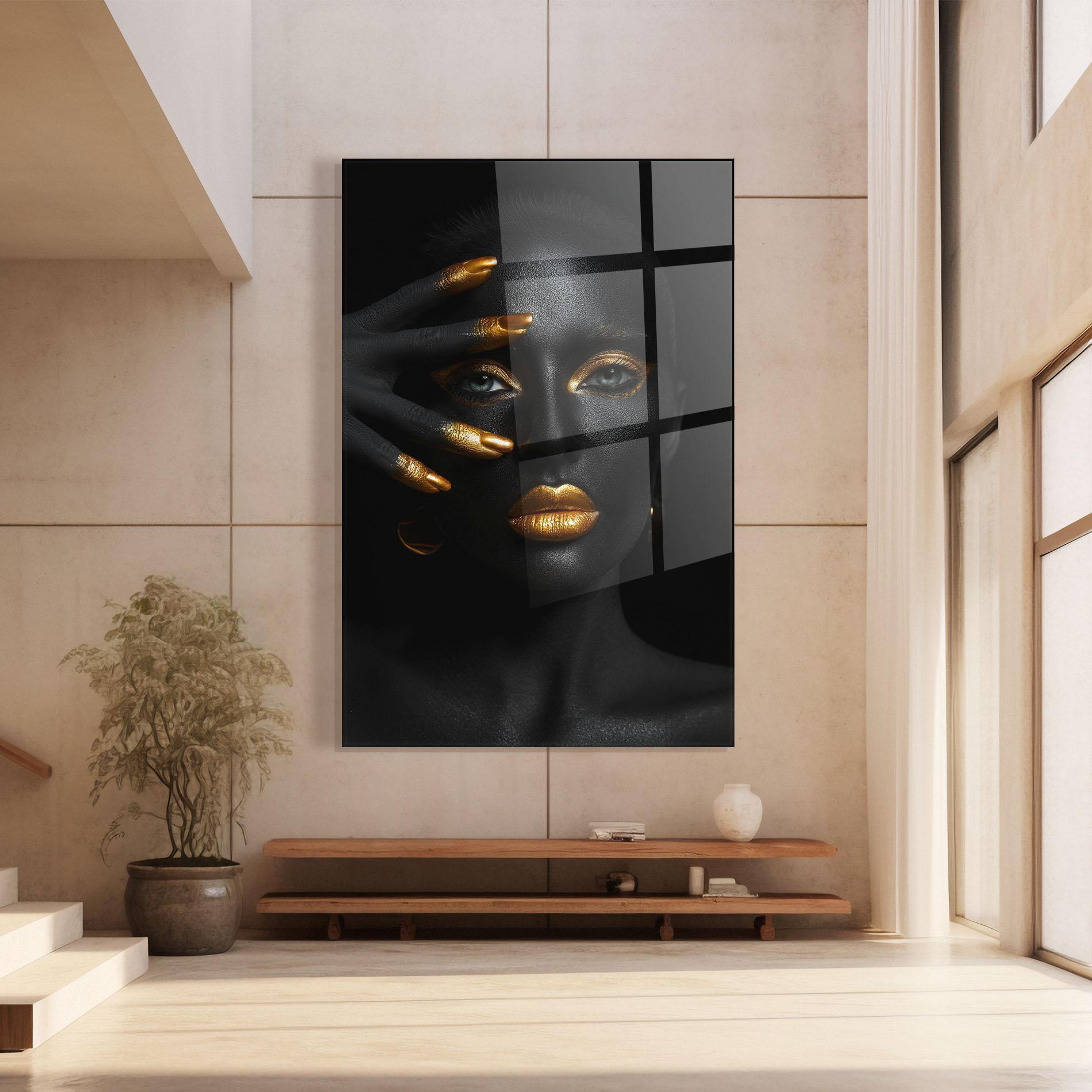 Glasbild Gold Makeup Nails mockup 8