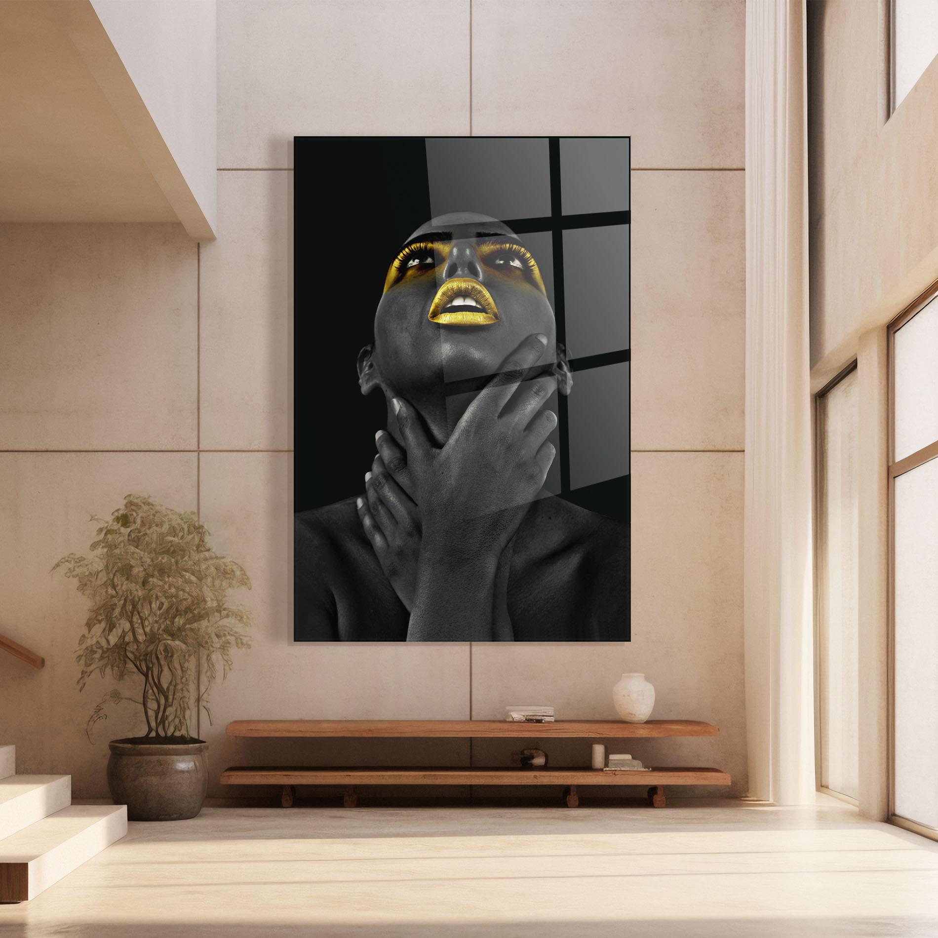 Glasbild Golden Lips Women mockup 8