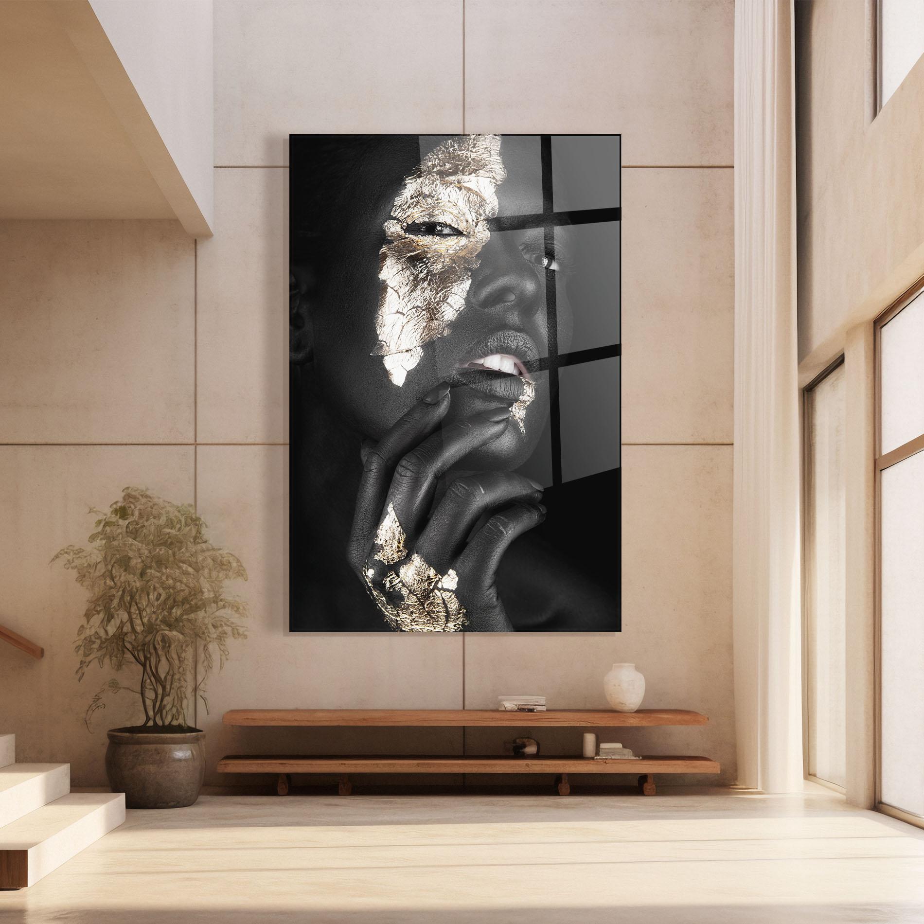 Glasbild Golden Posture mockup 8