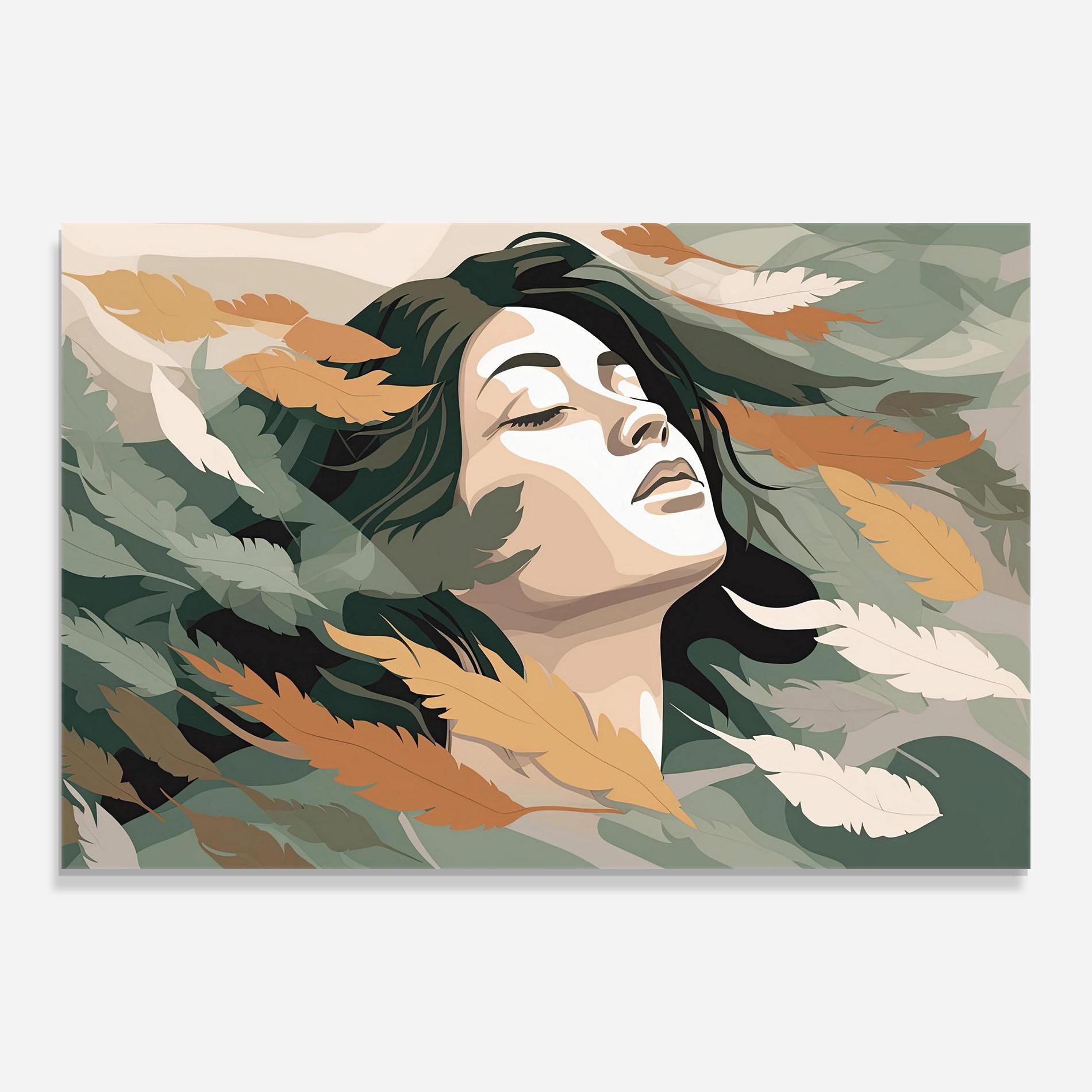 Glasbild Dreamy Feather Female mockup 0