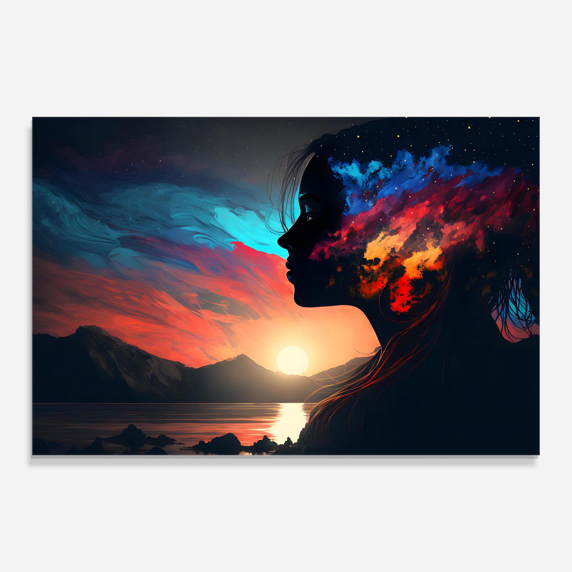 Glasbild Mystical Woman Silhouette mockup 0