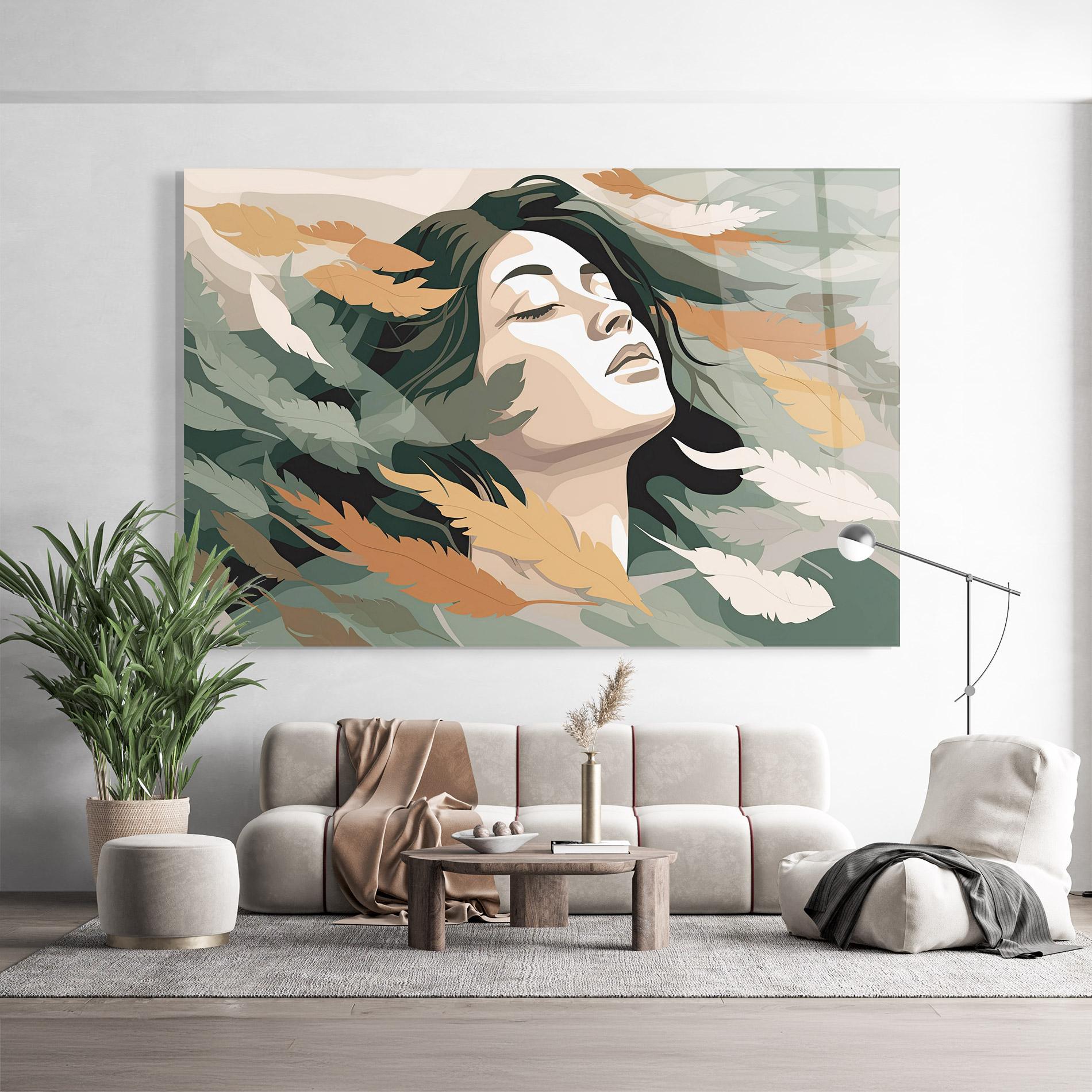 Glasbild Dreamy Feather Female mockup 9