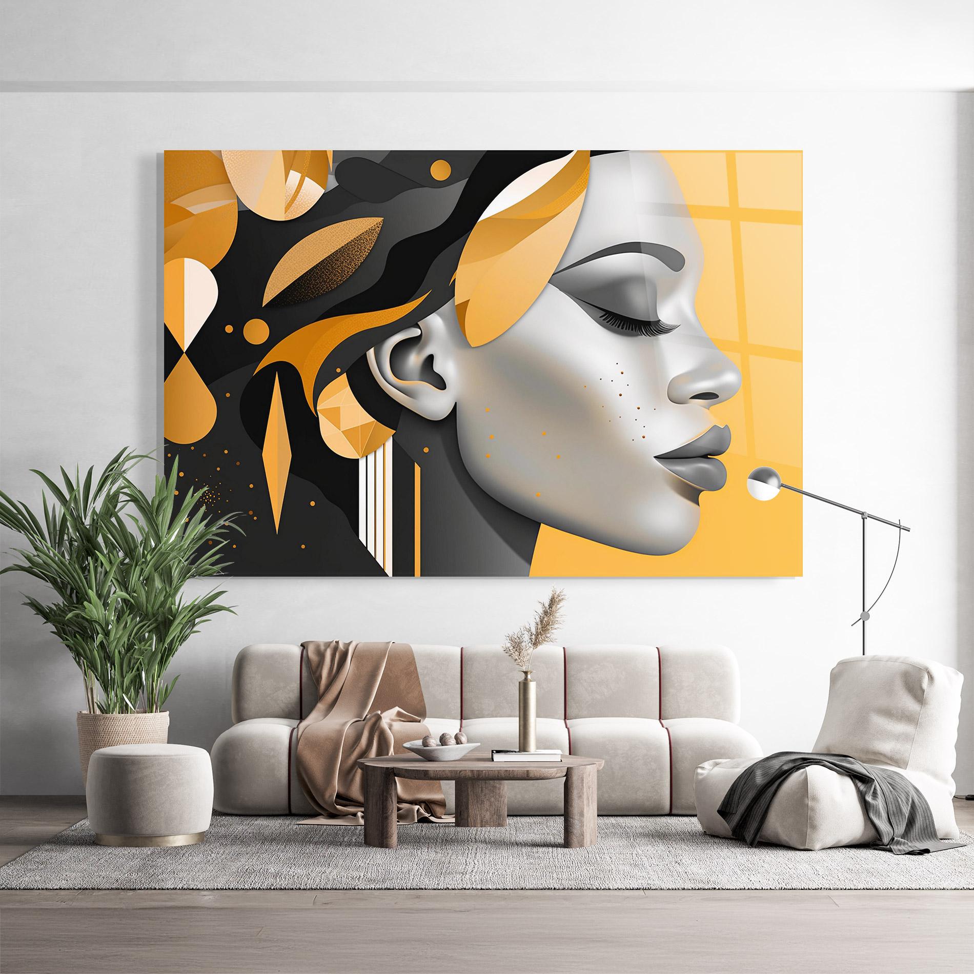 Glasbild Dreamy Grey Woman mockup 9