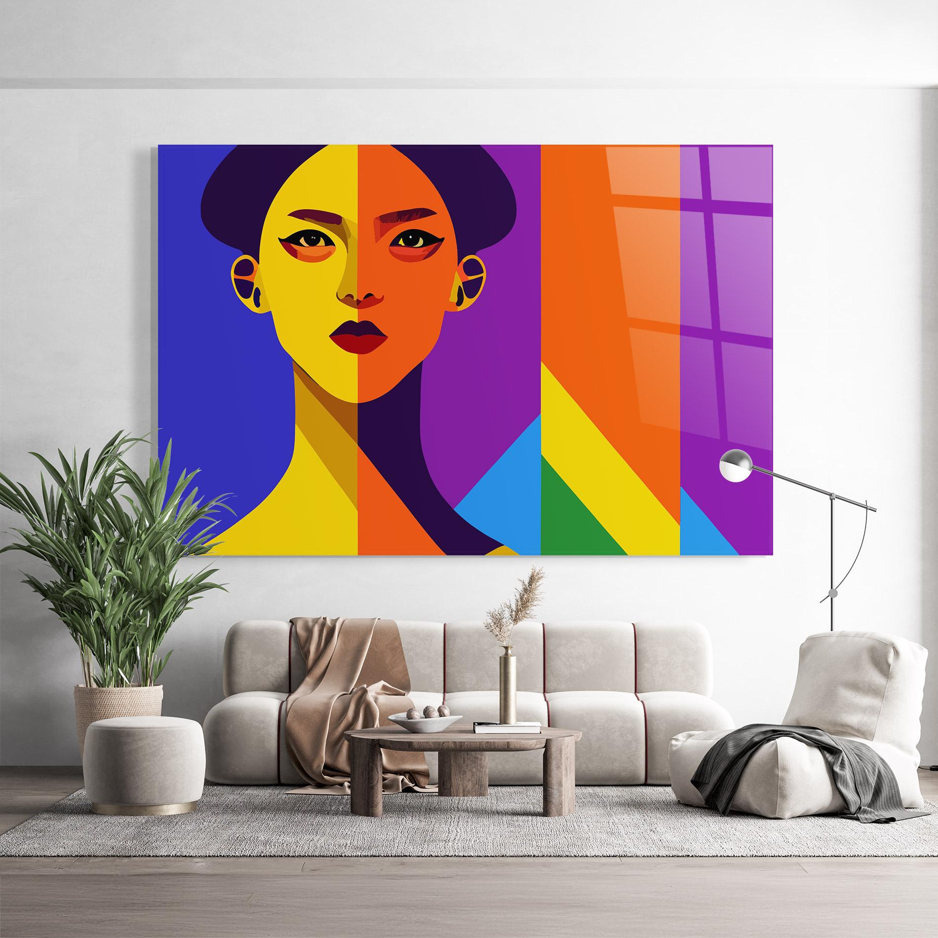 Glasbild Yellow Orange Face mockup 9