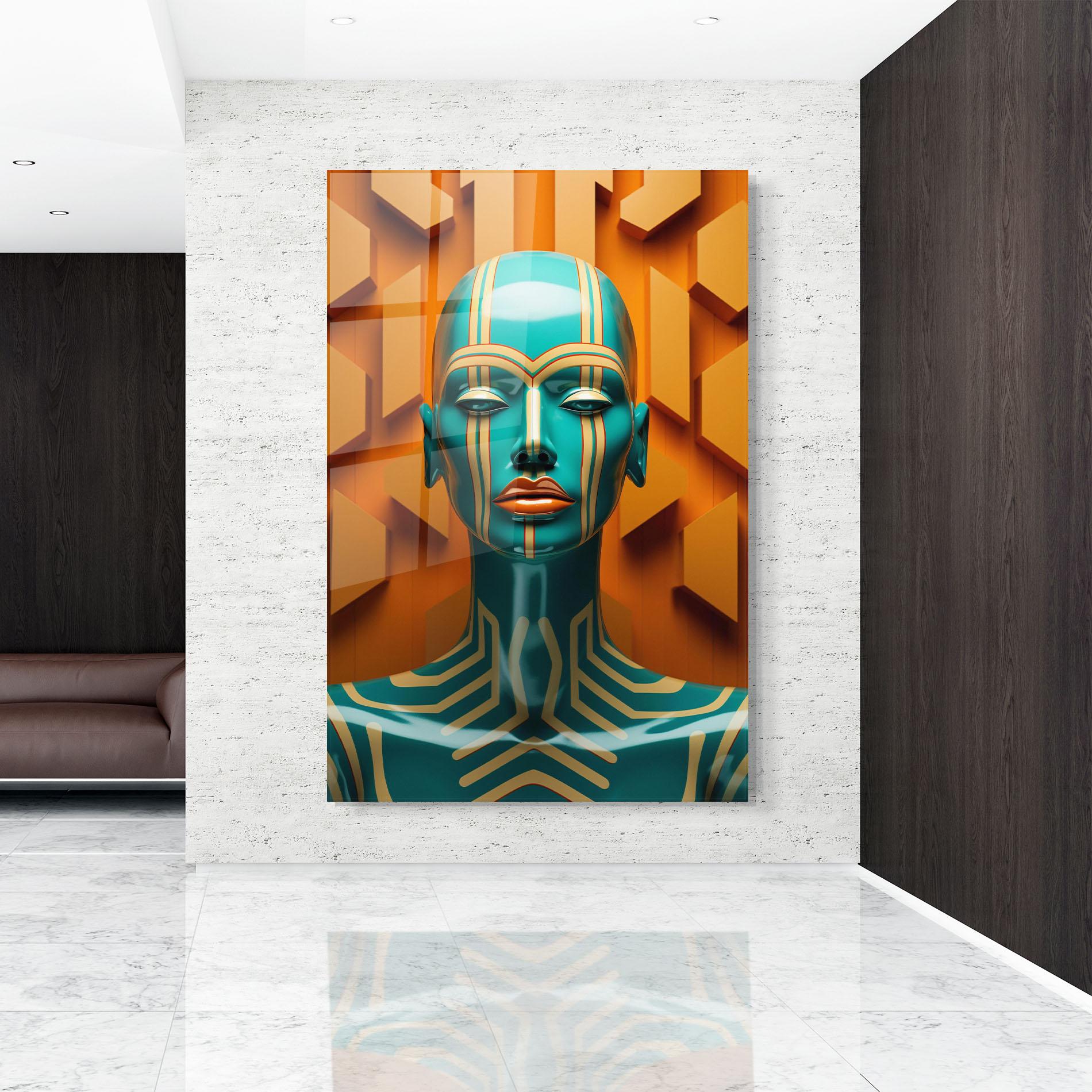 Glasbild Abstract Blue Woman mockup 9