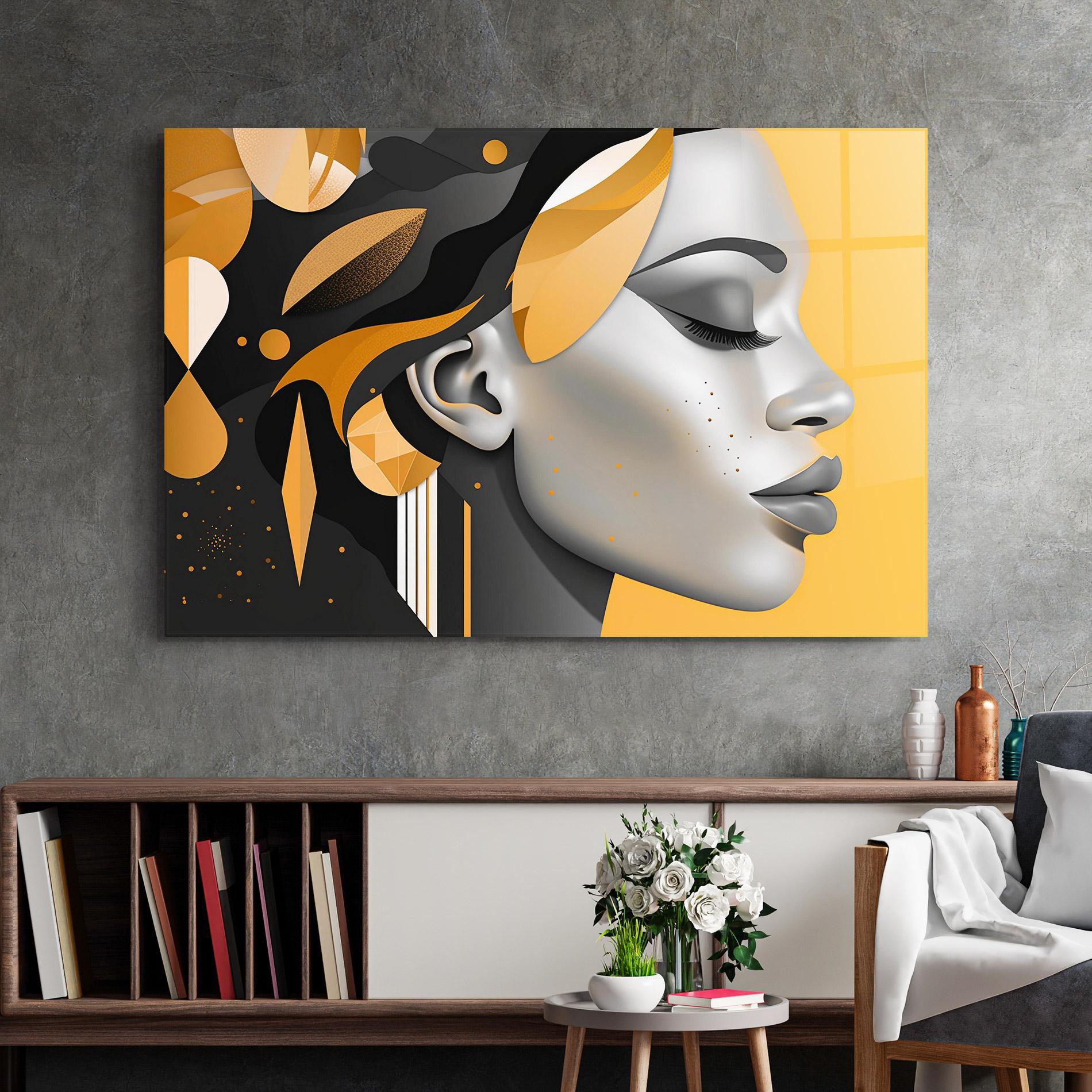 Glasbild Dreamy Grey Woman mockup 2