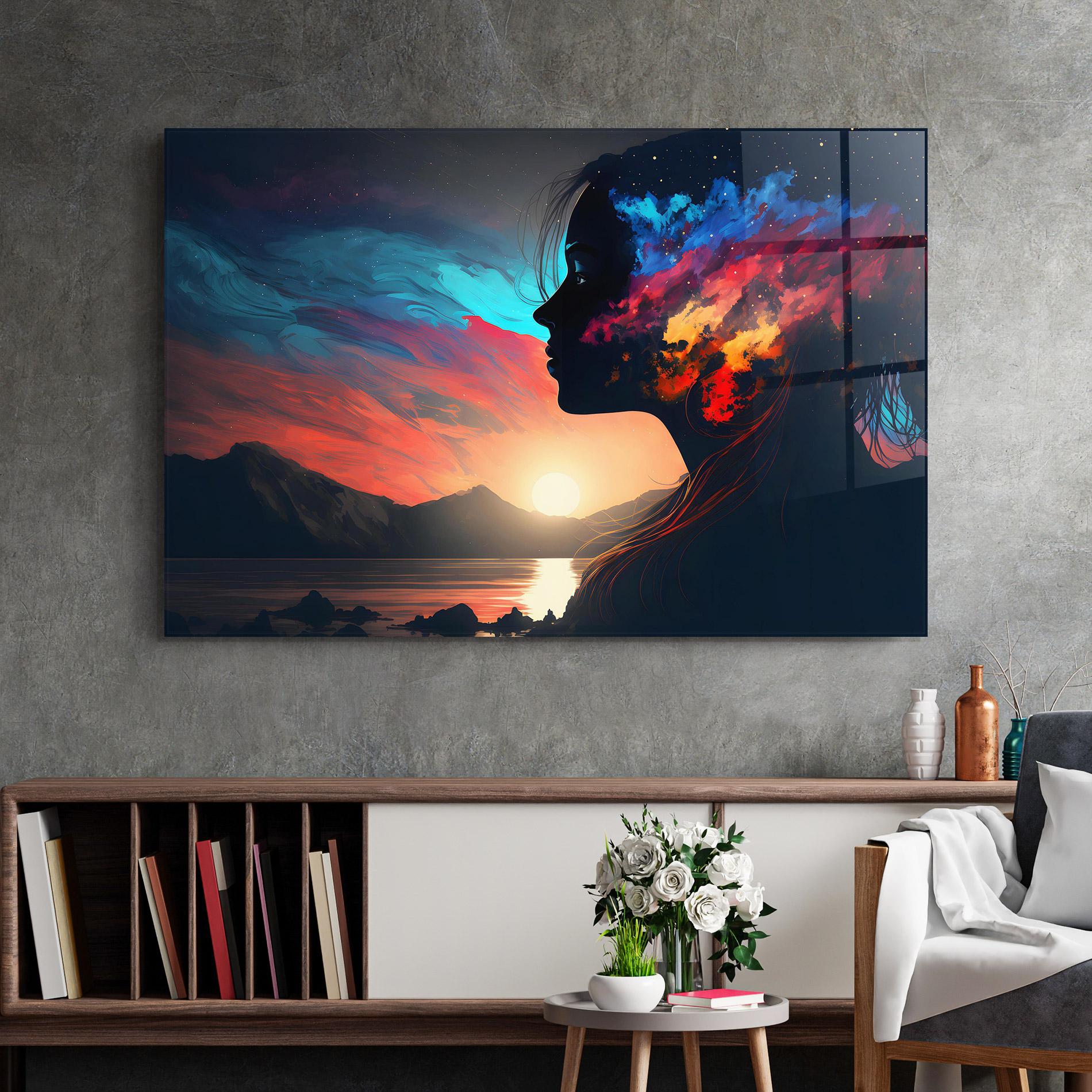 Glasbild Mystical Woman Silhouette mockup 2