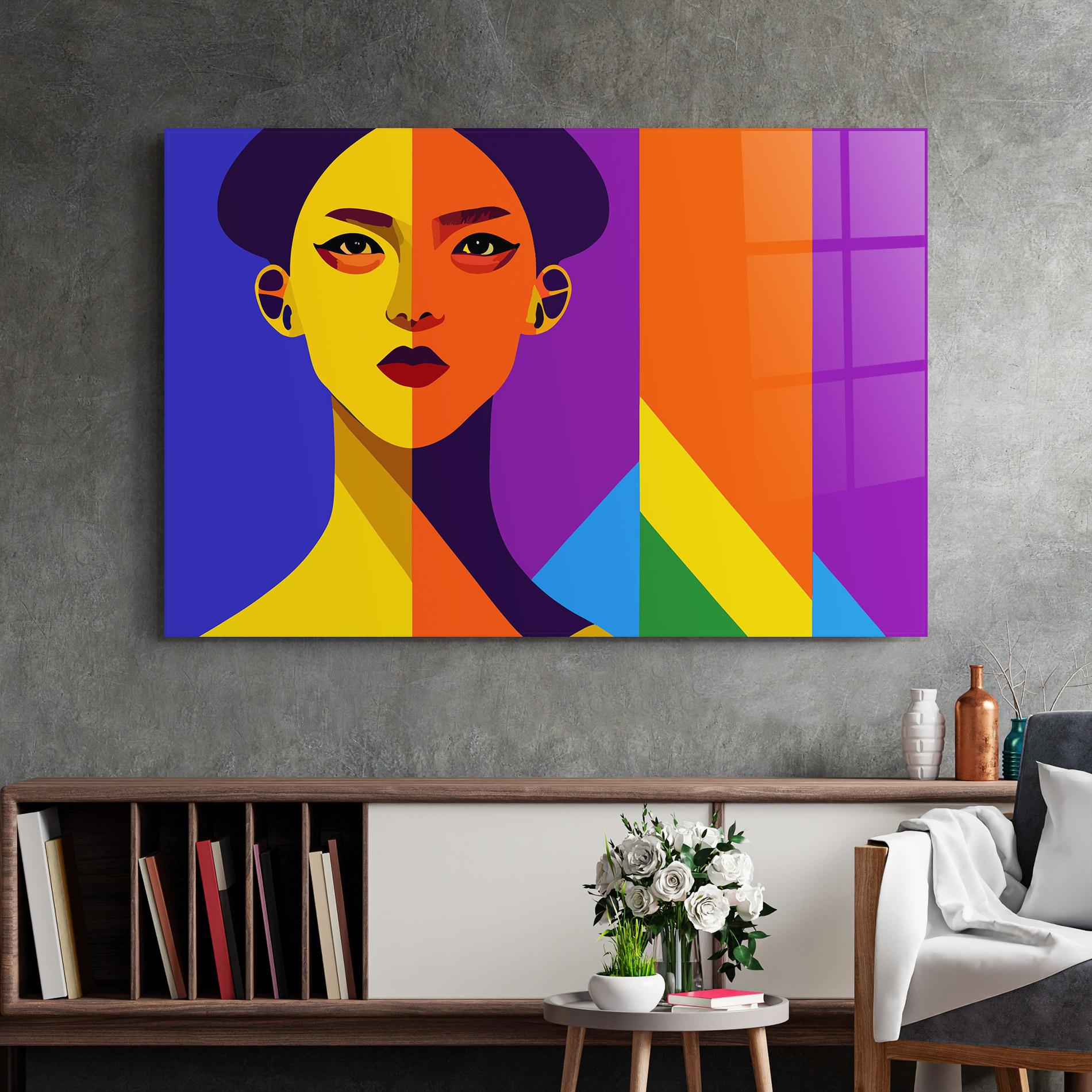 Glasbild Yellow Orange Face mockup 2