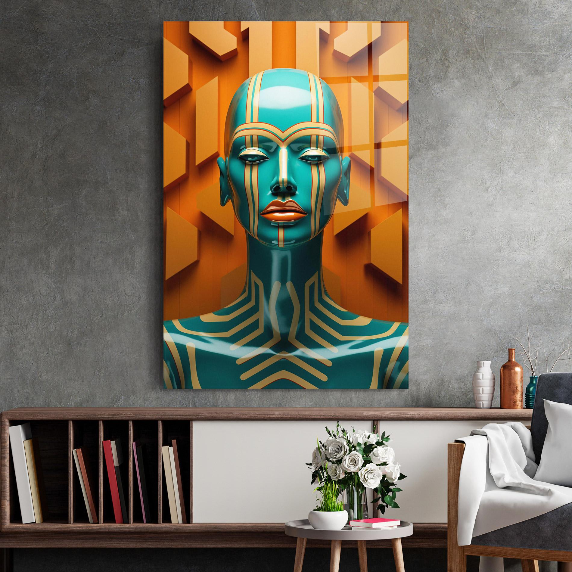 Glasbild Abstract Blue Woman mockup 2