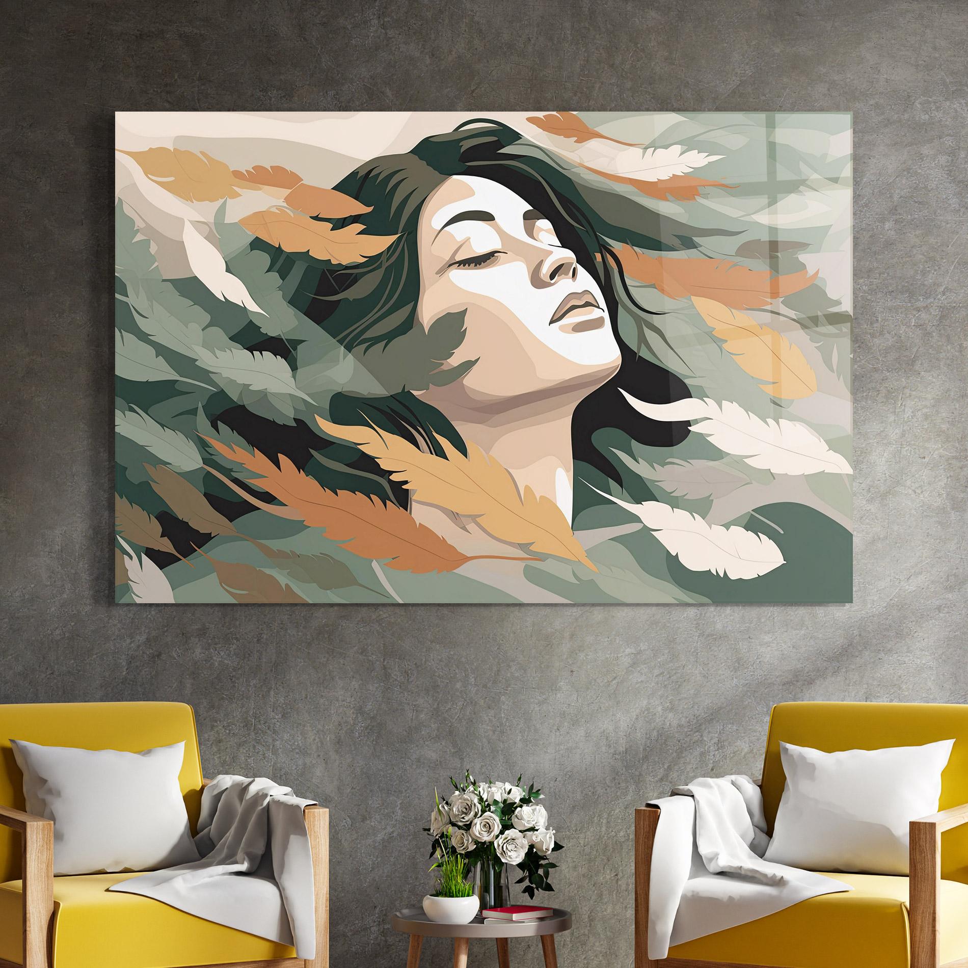 Glasbild Dreamy Feather Female mockup 4