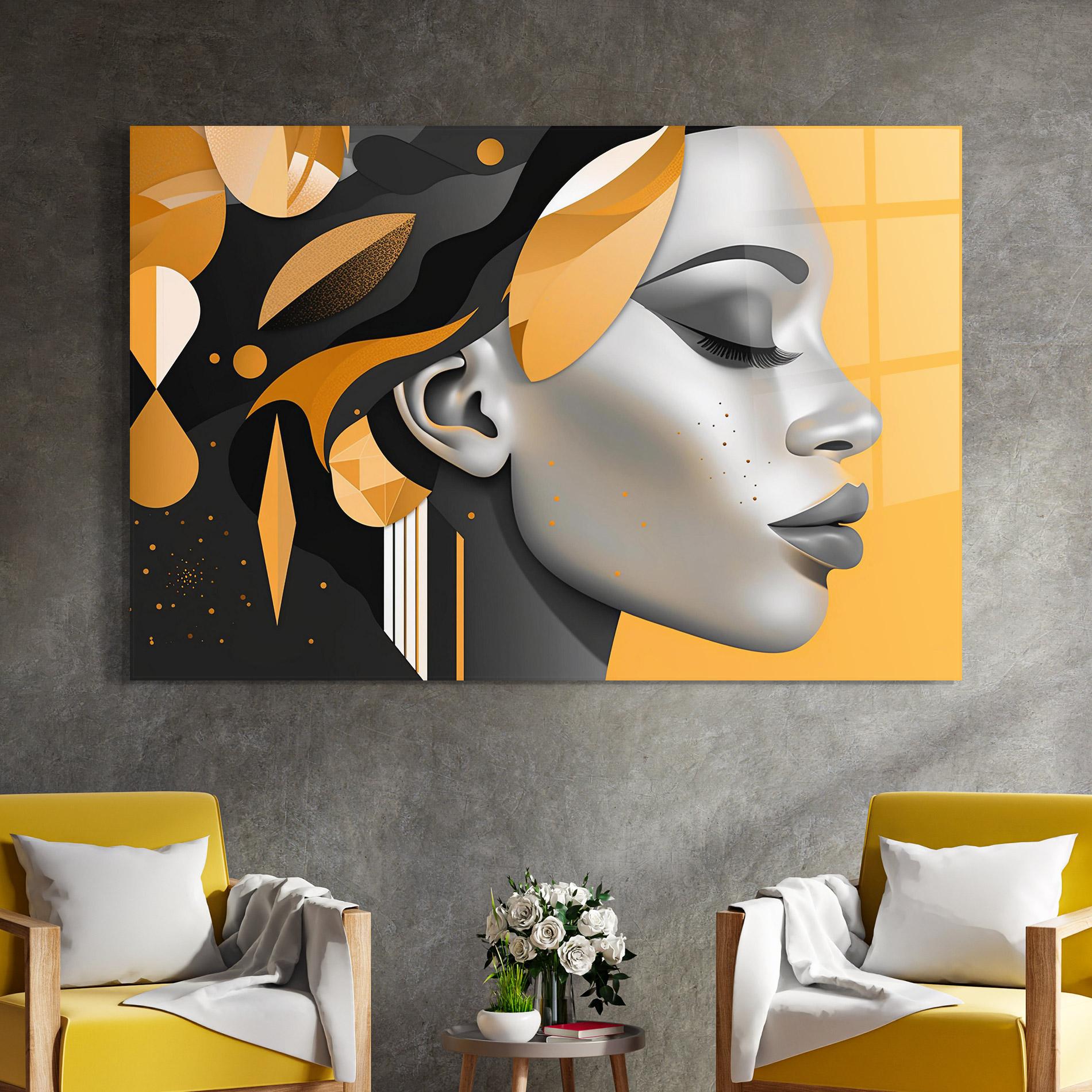 Glasbild Dreamy Grey Woman mockup 4