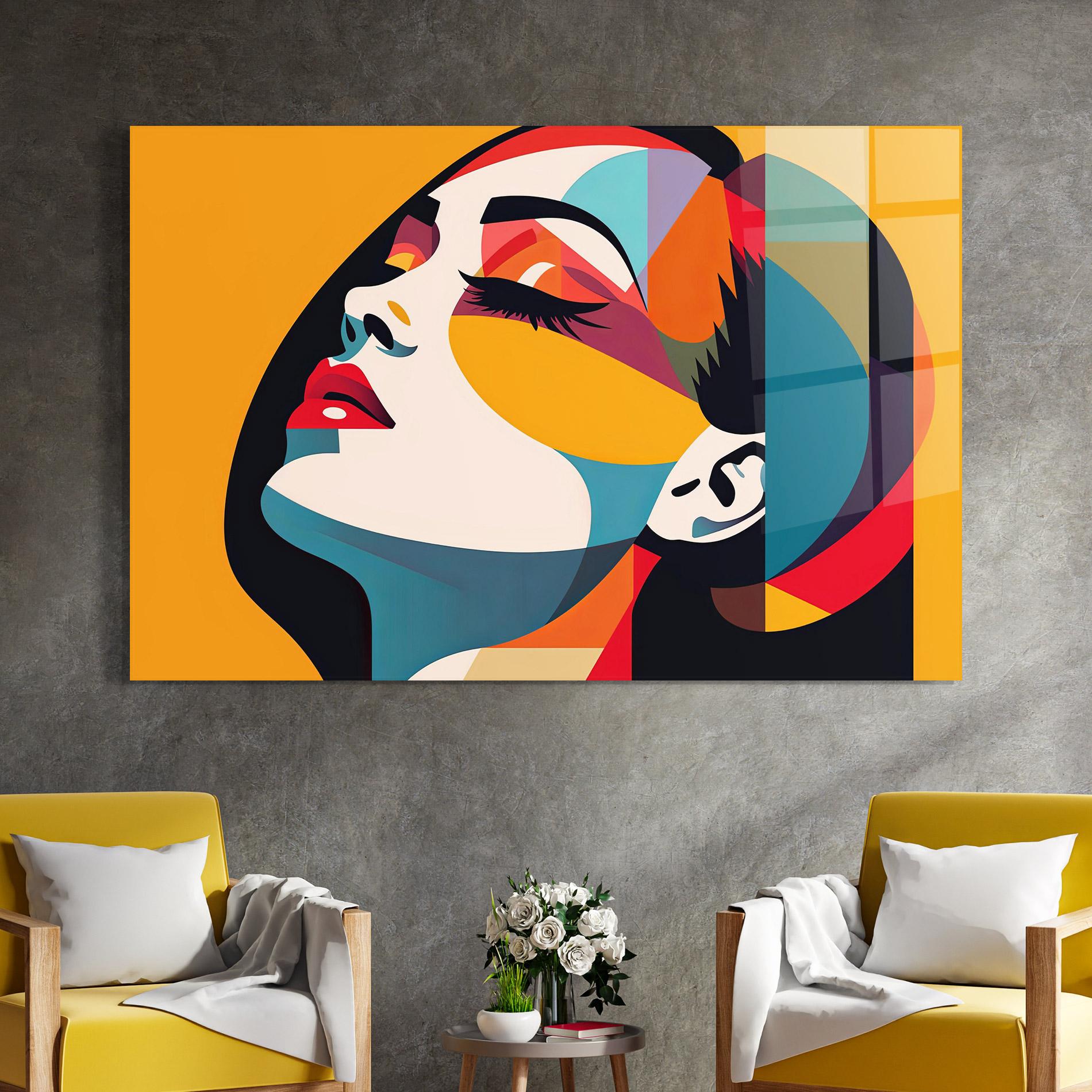 Glasbild Dreamy Yellow Female mockup 4