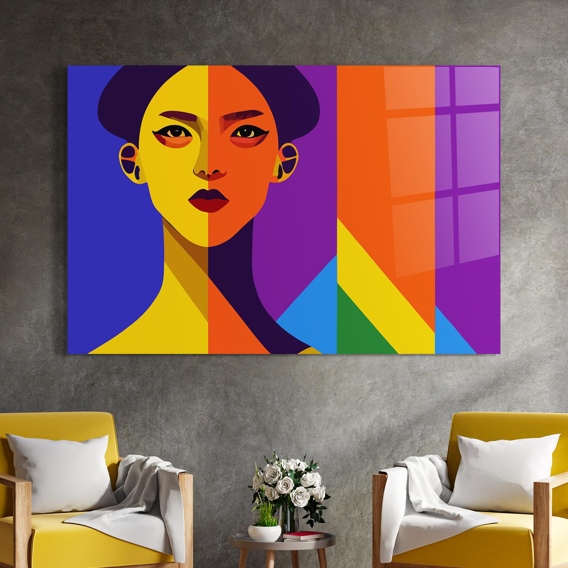 Glasbild Yellow Orange Face mockup 4