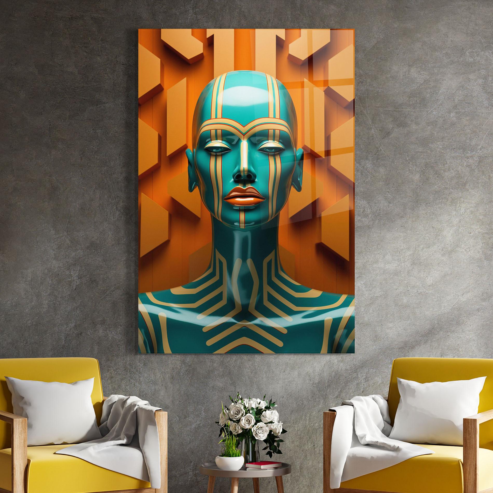 Glasbild Abstract Blue Woman mockup 4