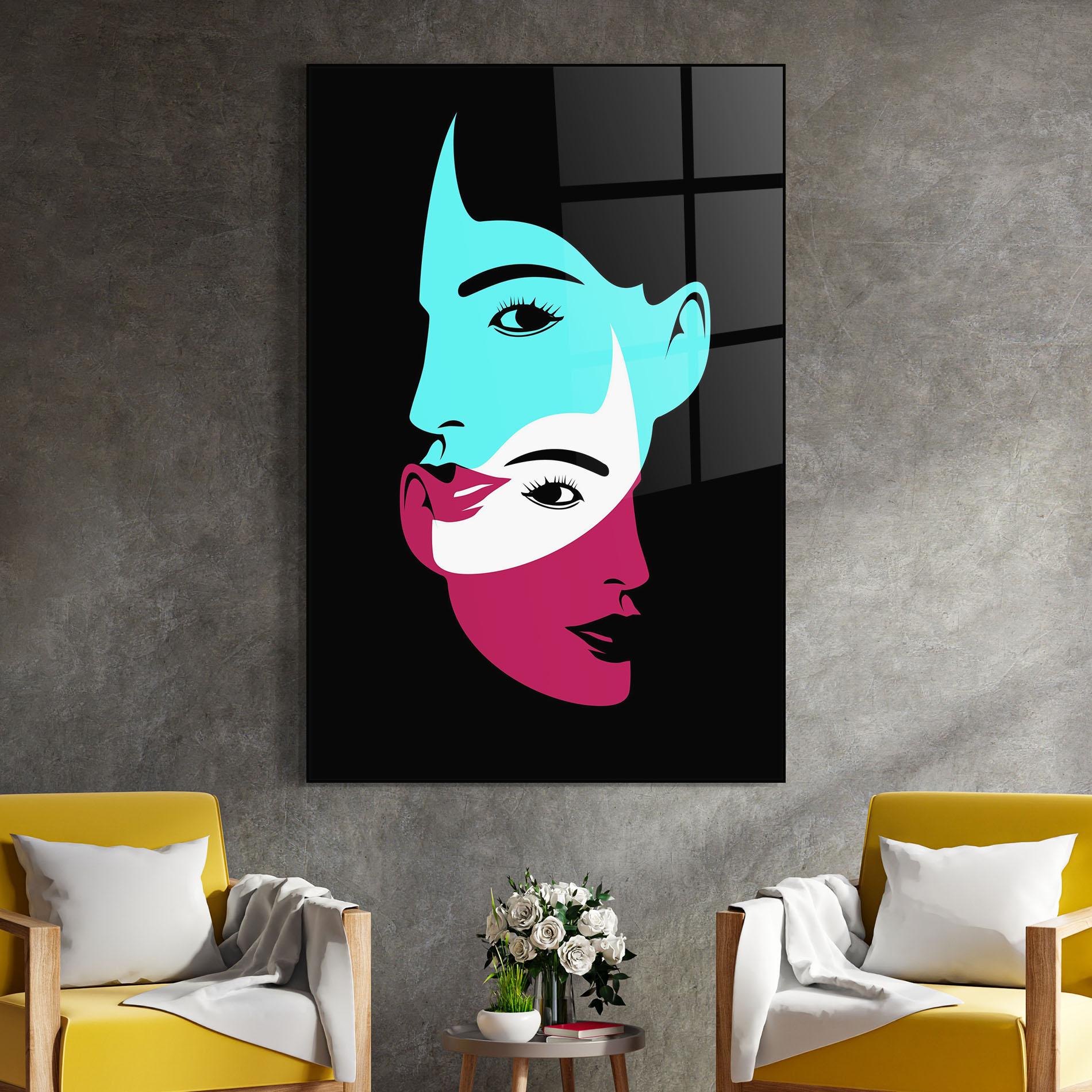 Glasbild Blue Pink Women mockup 4