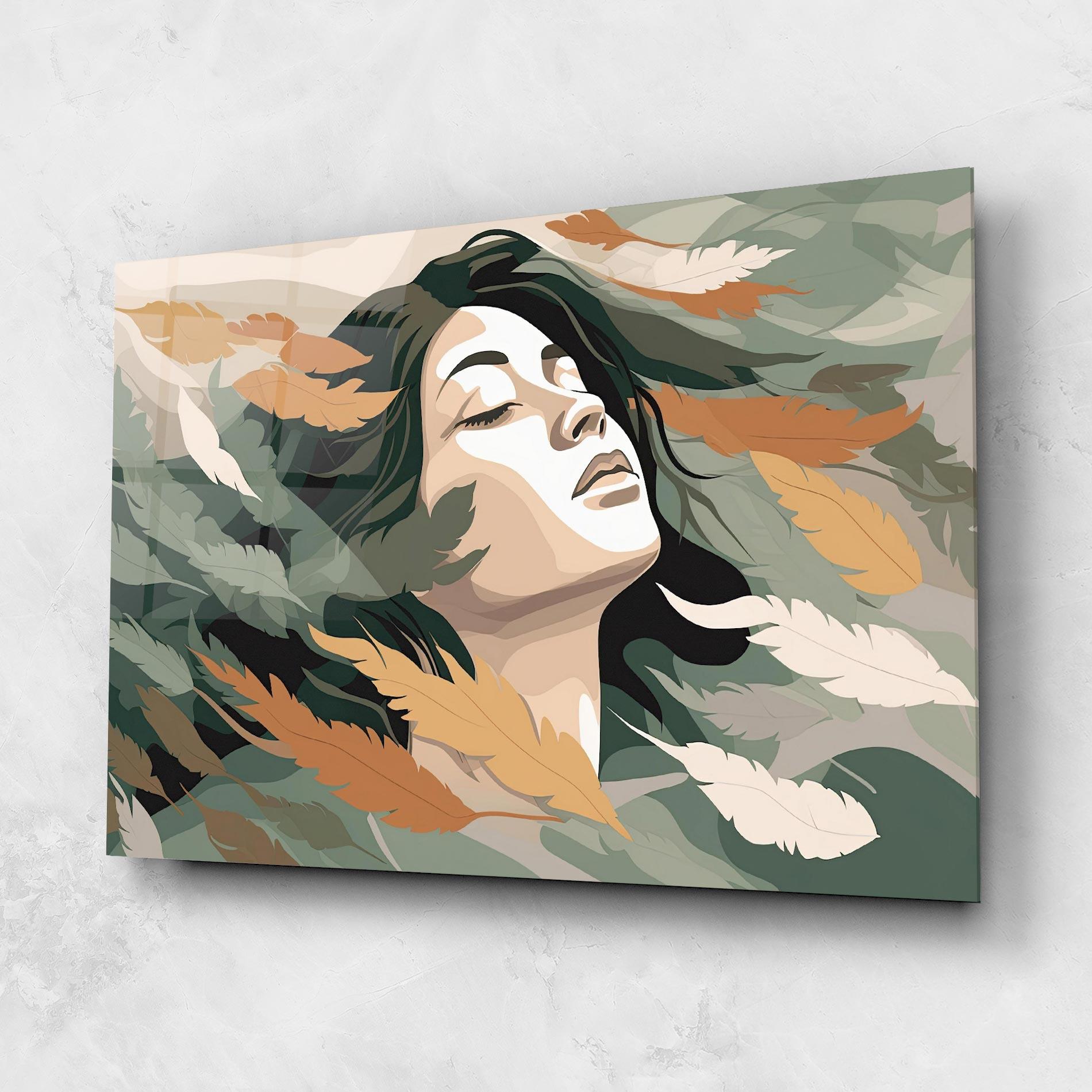 Glasbild Dreamy Feather Female mockup 1
