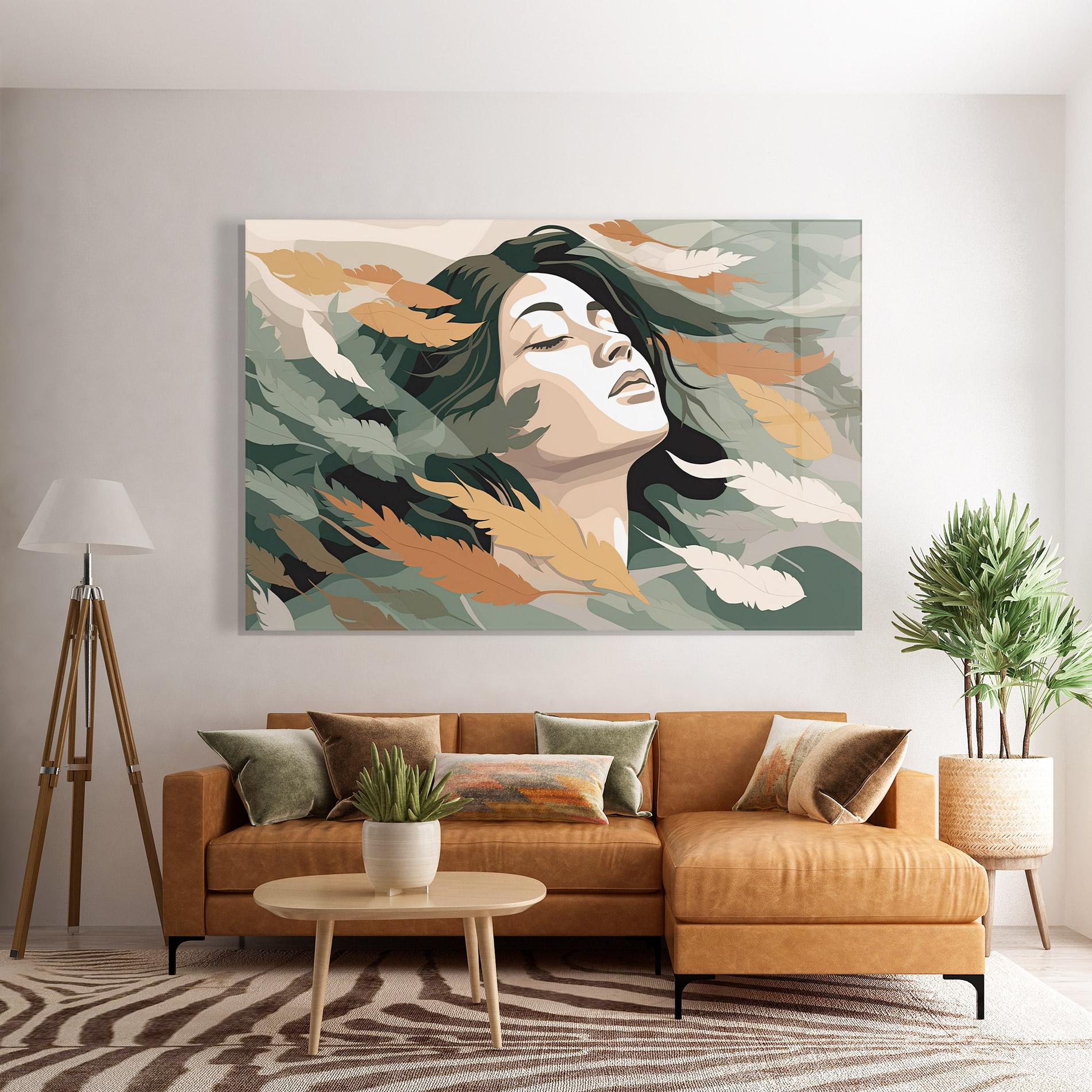 Glasbild Dreamy Feather Female mockup 7