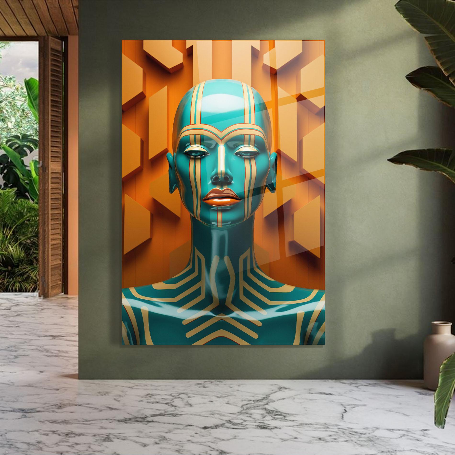Glasbild Abstract Blue Woman mockup 7